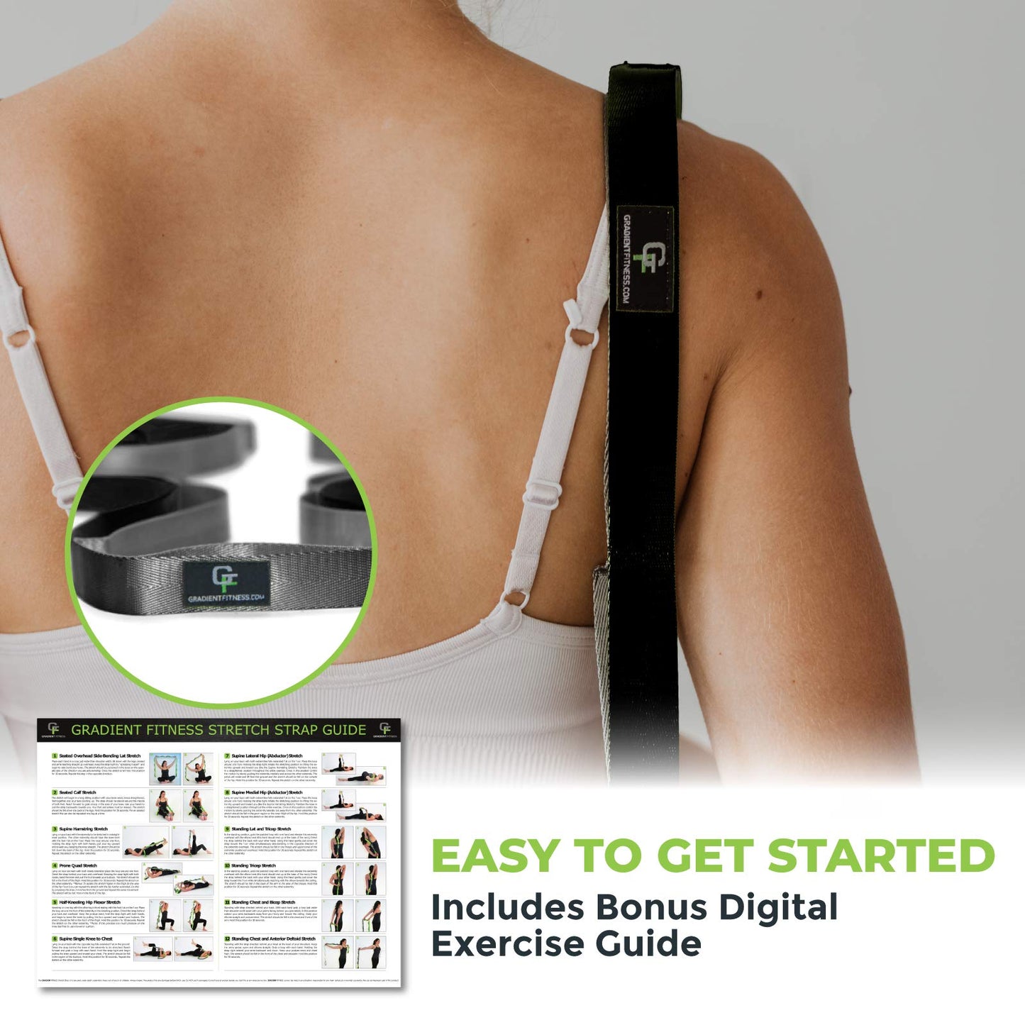 Gradient Fitness Stretching Strap for Physical Therapy, 12 Multi-Loop Stretch Strap 1" W x 8' L, Neoprene Handles, Physical Therapy Equipment, Yoga Straps for Stretching, Leg Stretcher (Black)