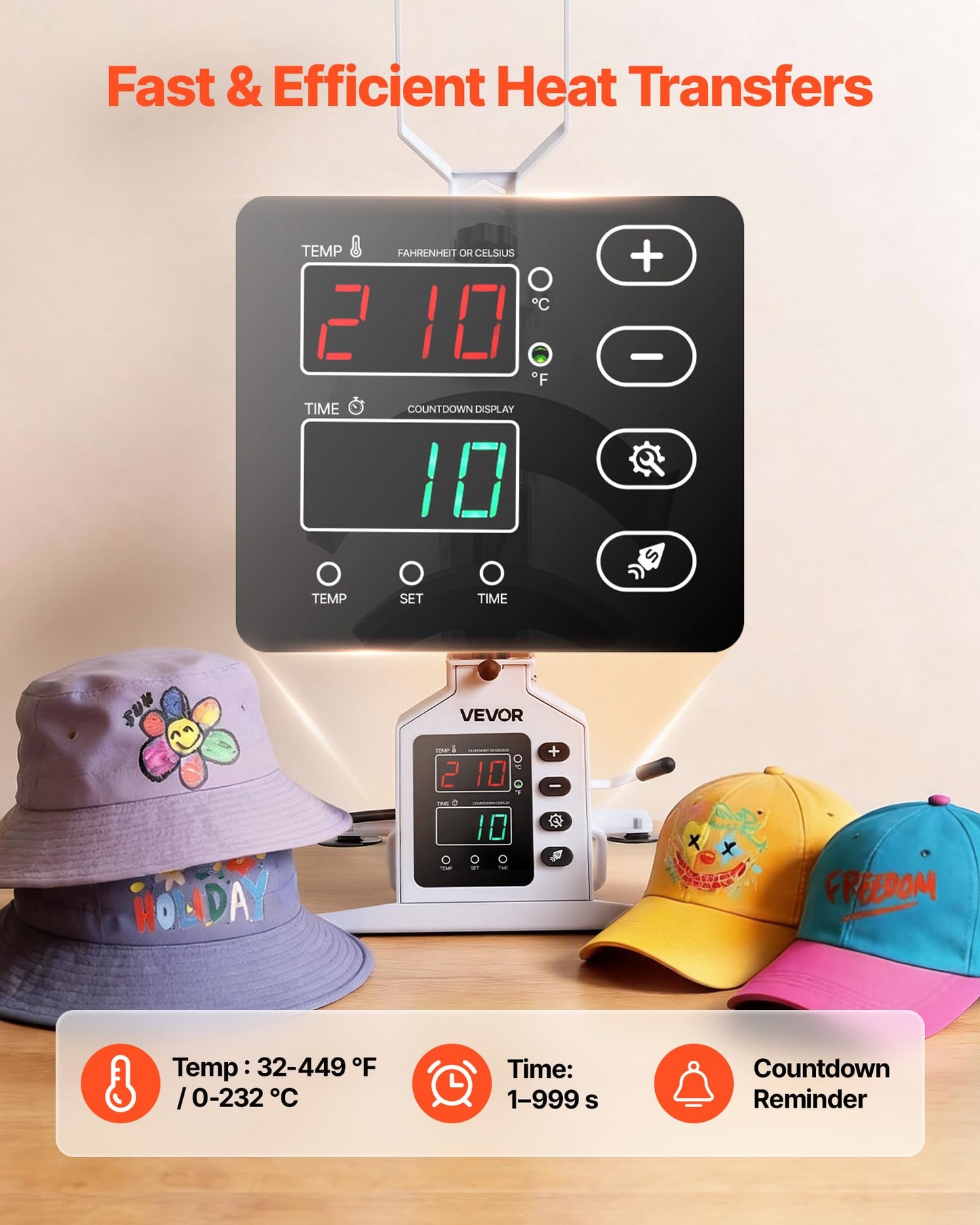 VEVOR Hat Heat Press Machine, with 4 Interchangeable Platens and Caps Stretcher, Precise Temperature & Time Control, Heat Press for Hats and Caps, for HTV Iron On and Sublimation Projects, White