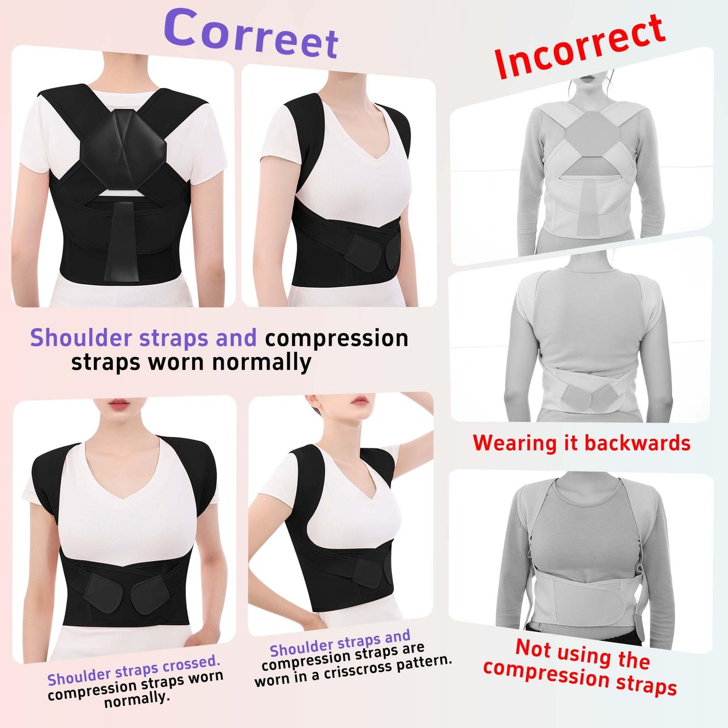 QFE Posture Corrector for Women and Men Back Brace Upper Back Support Adjustable Breathable Shoulder Straightener Hunchback Correction Clavicle Back Pain Relief Comfortable Daily Wear Black Medium
