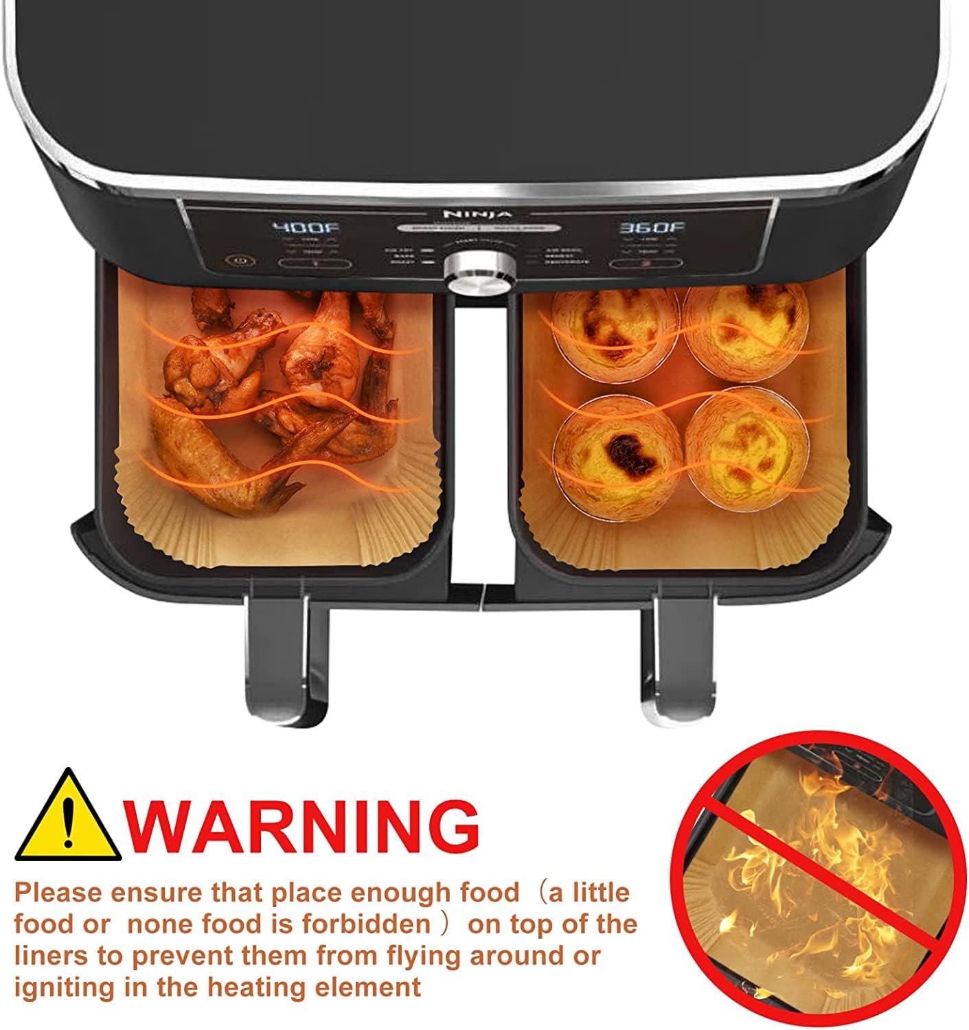 Ninja Air Fryer Liners - 100 Pcs Non-Stick Parchment Paper for DZ201, DZ401, DZ550 & More