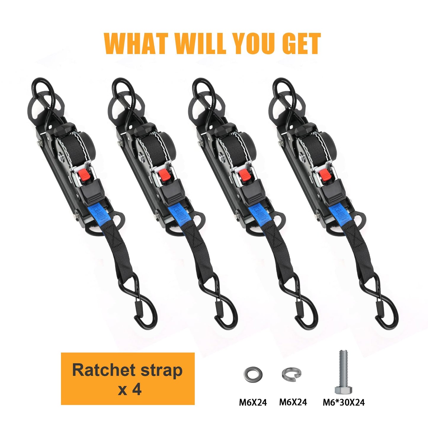 Retractable Ratchet Straps Compatible with 2019-2025 Chevrolet Silverado & GMC Sierra Retracting Straps Auto Retract Securing Strap Tie Down System, 4PCS