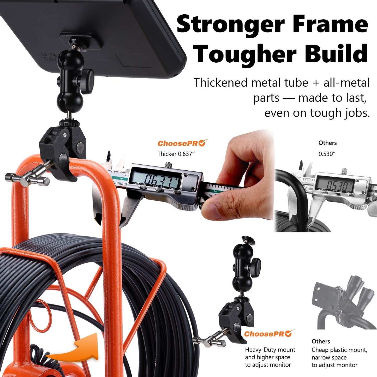 𝟐𝟎𝟐𝟔 𝐧𝐞𝐰 7” Sewer Camera, HD 1080P w/DVR-32GB, [New 1s Twist-to-Unlock System] Plumbing Snake Pipe Inspection Camera, [Thicker Cable Reel] Drain Camera, 5000mAh, [360°+180° Rotate] 100ft/30m