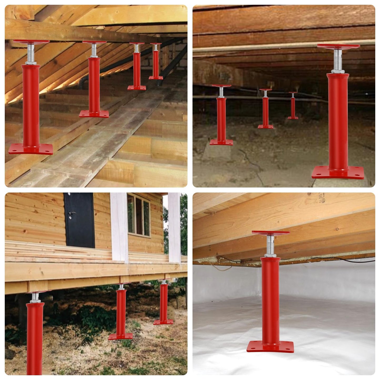 Hocamel 4 Pack House Jacks for Leveling 19''-36''Adjustable Support Jack,17636LBS Max Capacity Each Screw Pole Jack,for Temporary Support for Leveling-Red