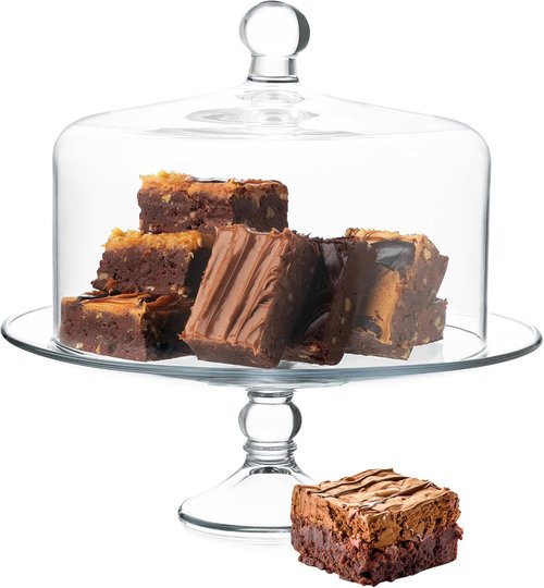 Libbey Selene Glass Cake Stand - Elegant Curved Footed Design with Dome Lid | Perfect for Desserts and More