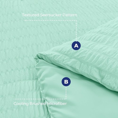 HYMOKEGE Queen Comforter Set - Mint Green Seersucker 7-Piece Luxury Bedding Set for All Seasons