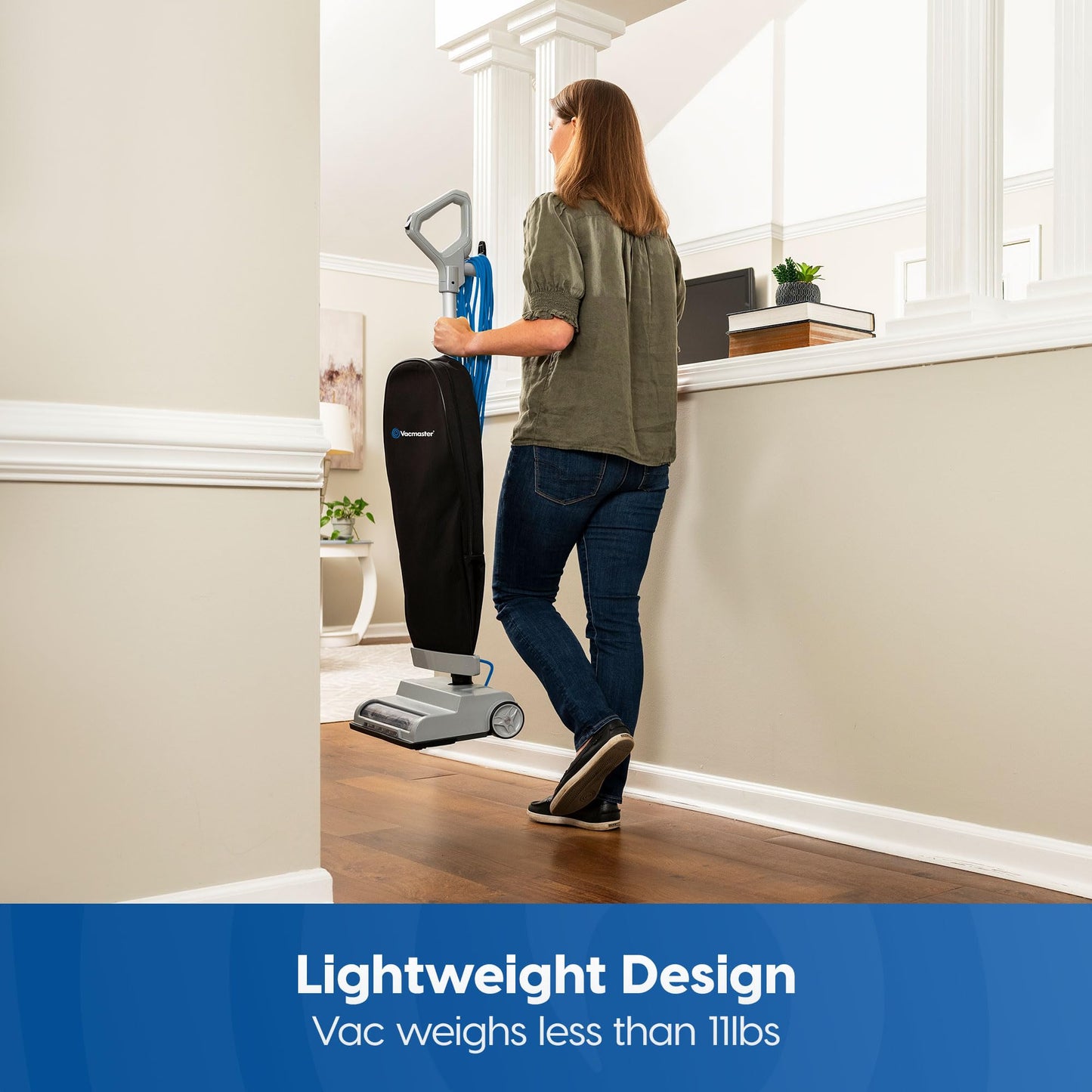Vacmaster UB0402 Commercial Vacuum Cleaner Ultra-Lightweight 14L Capacity Bagged Upright Vac with LED Headlight and 2-Speed Setting Powerful Suction for Pets, Carpets & Hard Floor