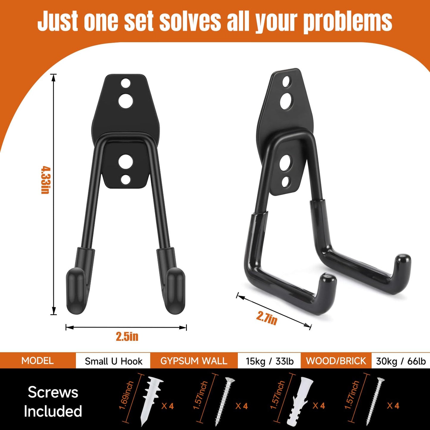 SecureElastic Garage Hooks & Extension Cord Storage Straps, Heavy Duty 2.8 inch Wall Mounted Storage Hangers for Ladders, Hose, Bike, Garden Tools Organization 6 Pack