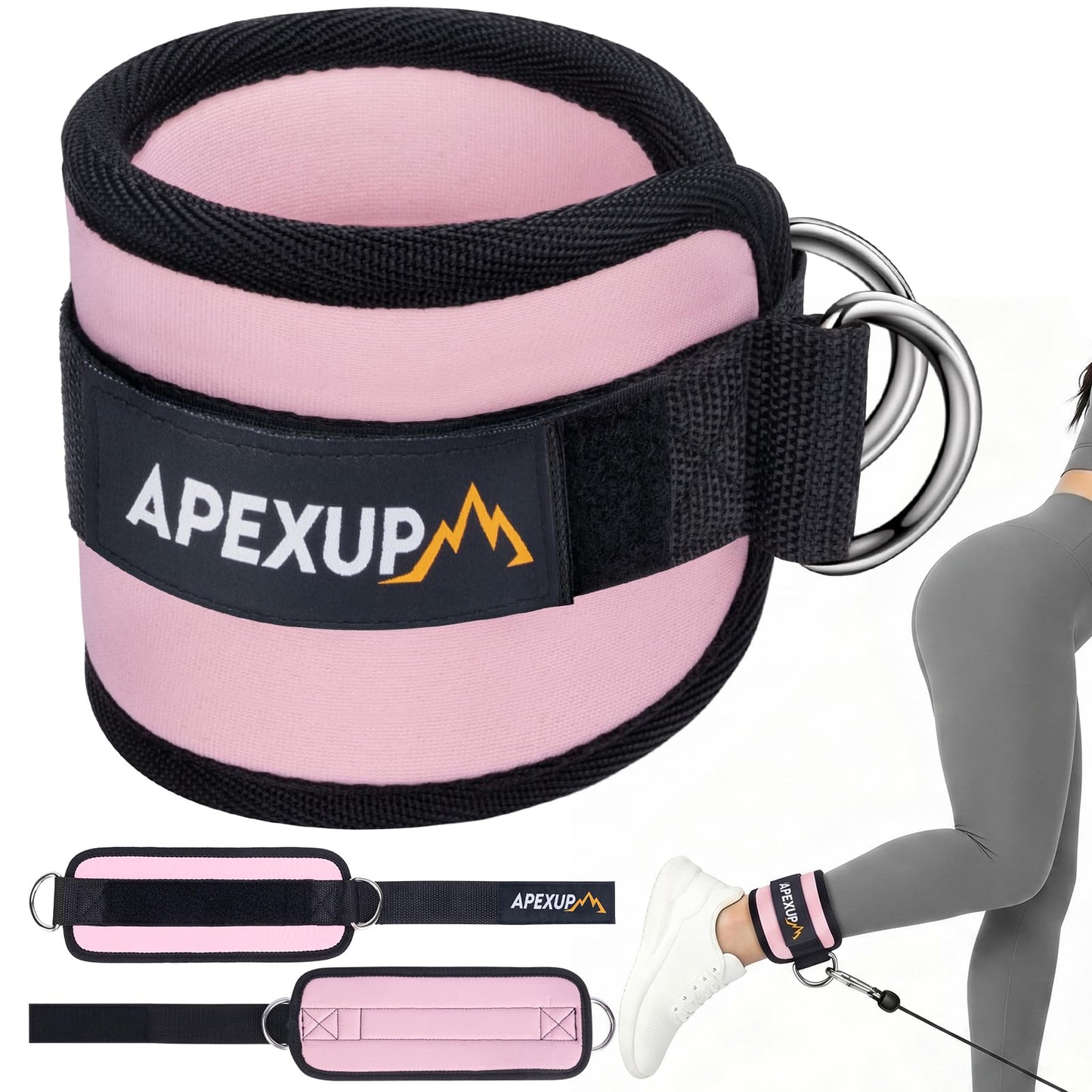APEXUP Ankle Strap for Cable Machine, Ankle Resistance Bands, Cable Kick Back Ankle Straps for Gym, Glute Workouts, Leg Extensions, Adjustable Straps with Neoprene Padding (Single, Pastel Pink)