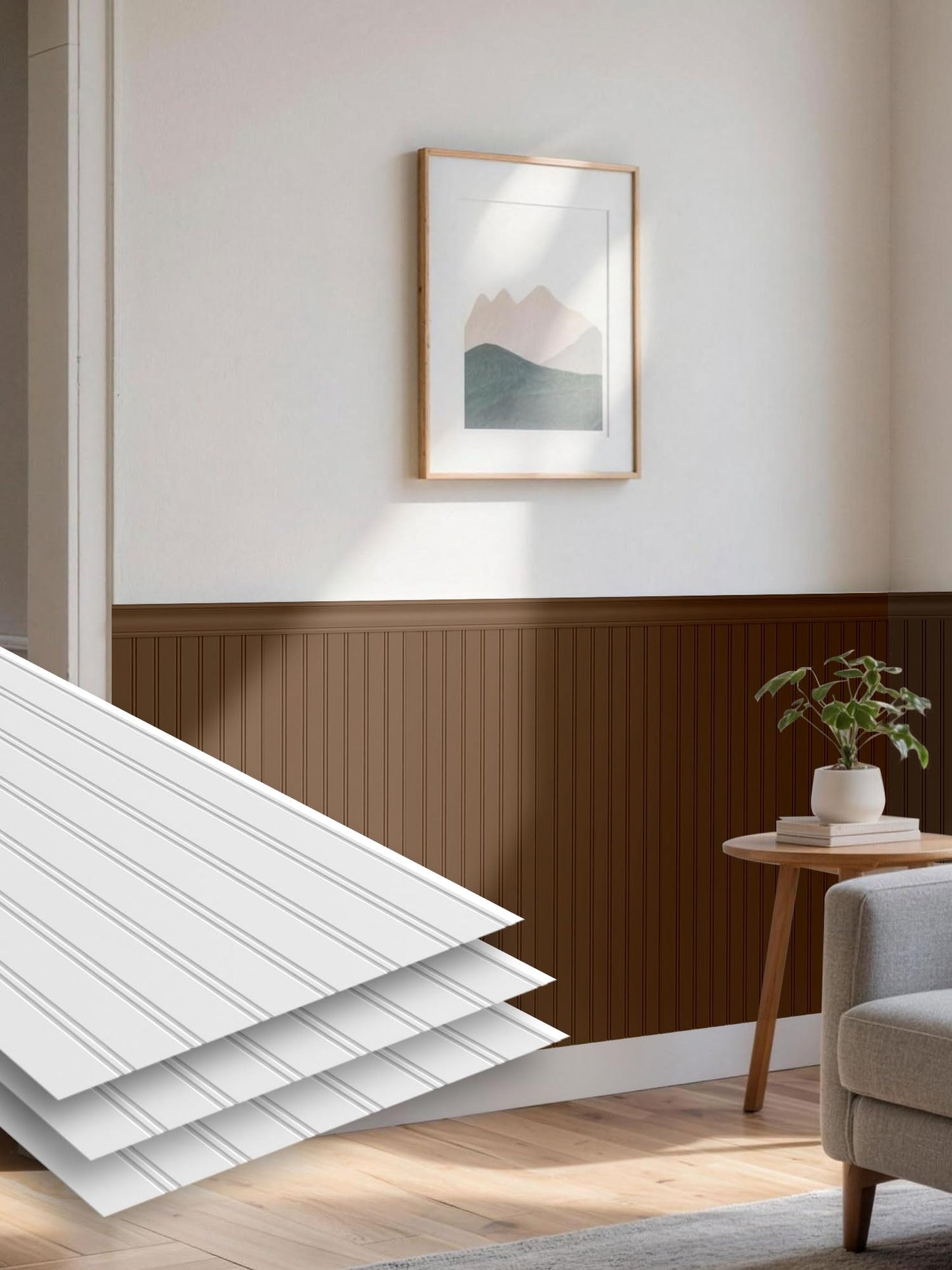 Upick Wainscoting Panels Beadboard, Paintable PS Wall Paneling for Accent Wall 116" x 39"