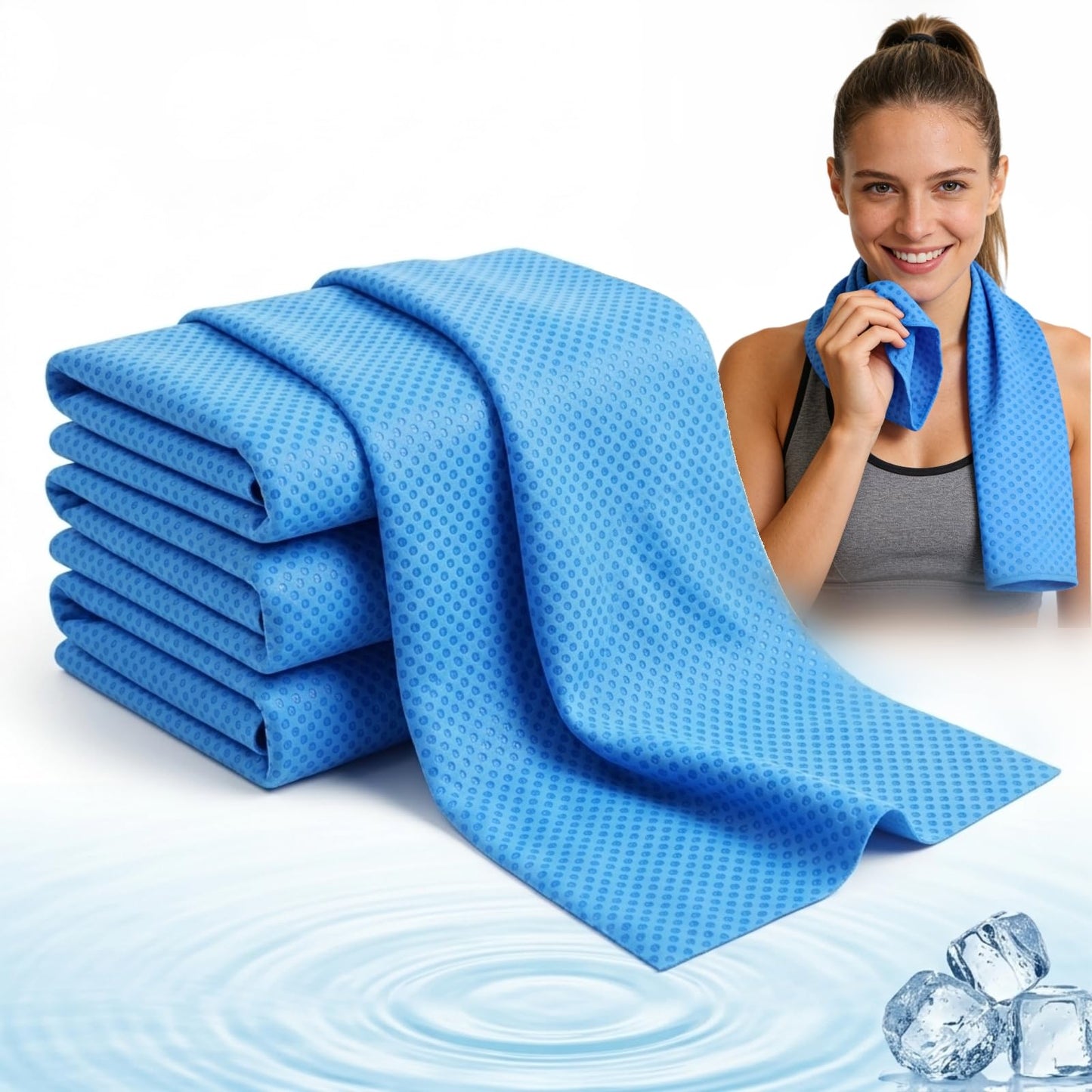 Premium PVA Cooling Towels for Neck and Face,4pcs 33"*12.7" Cooling Neck Wraps with Textured Dot Surface for Summer Heat,Cool Rags for Hot Weather, Cold Scarf for Gym Yoga Run,Blue (Blue)