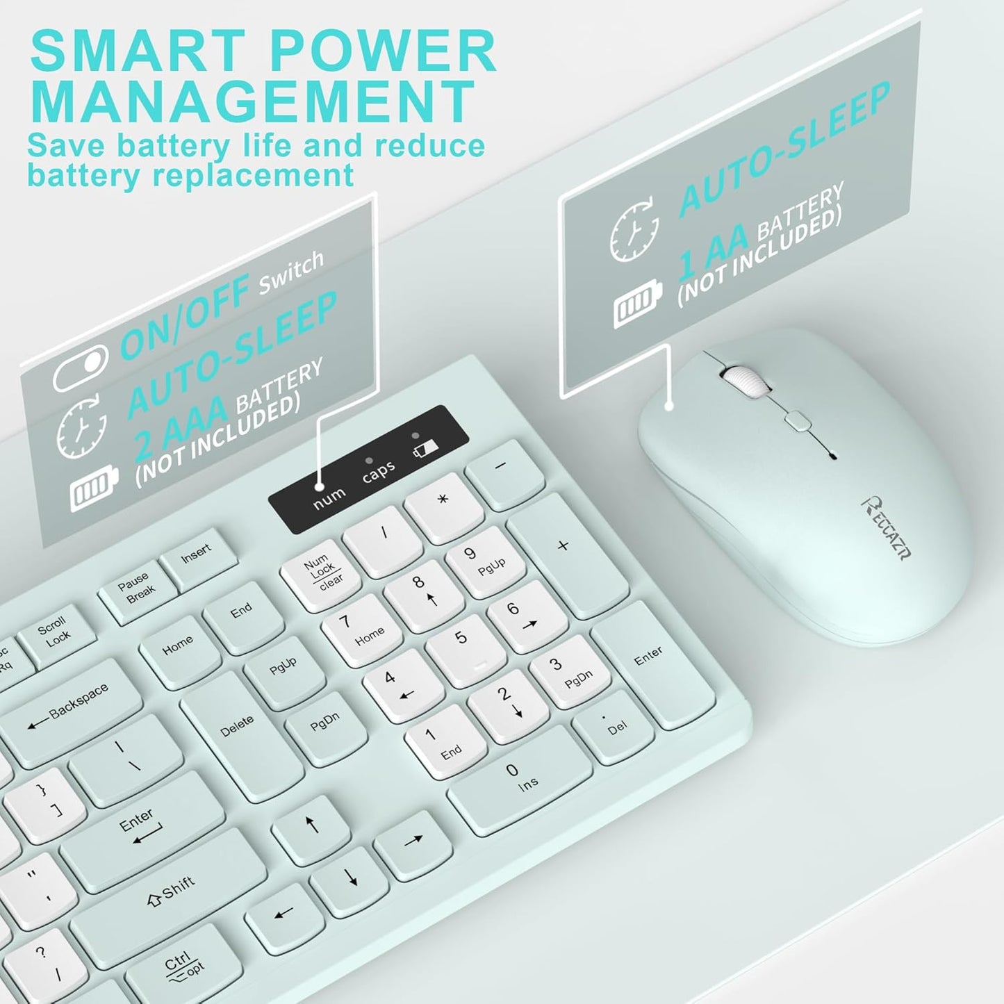 RECCAZR 2.4GHz Silent Keyboard and Mouse Combo Wireless,ful-Sized Wireless Keyboard and Adjustable DPI Mouse, USB
