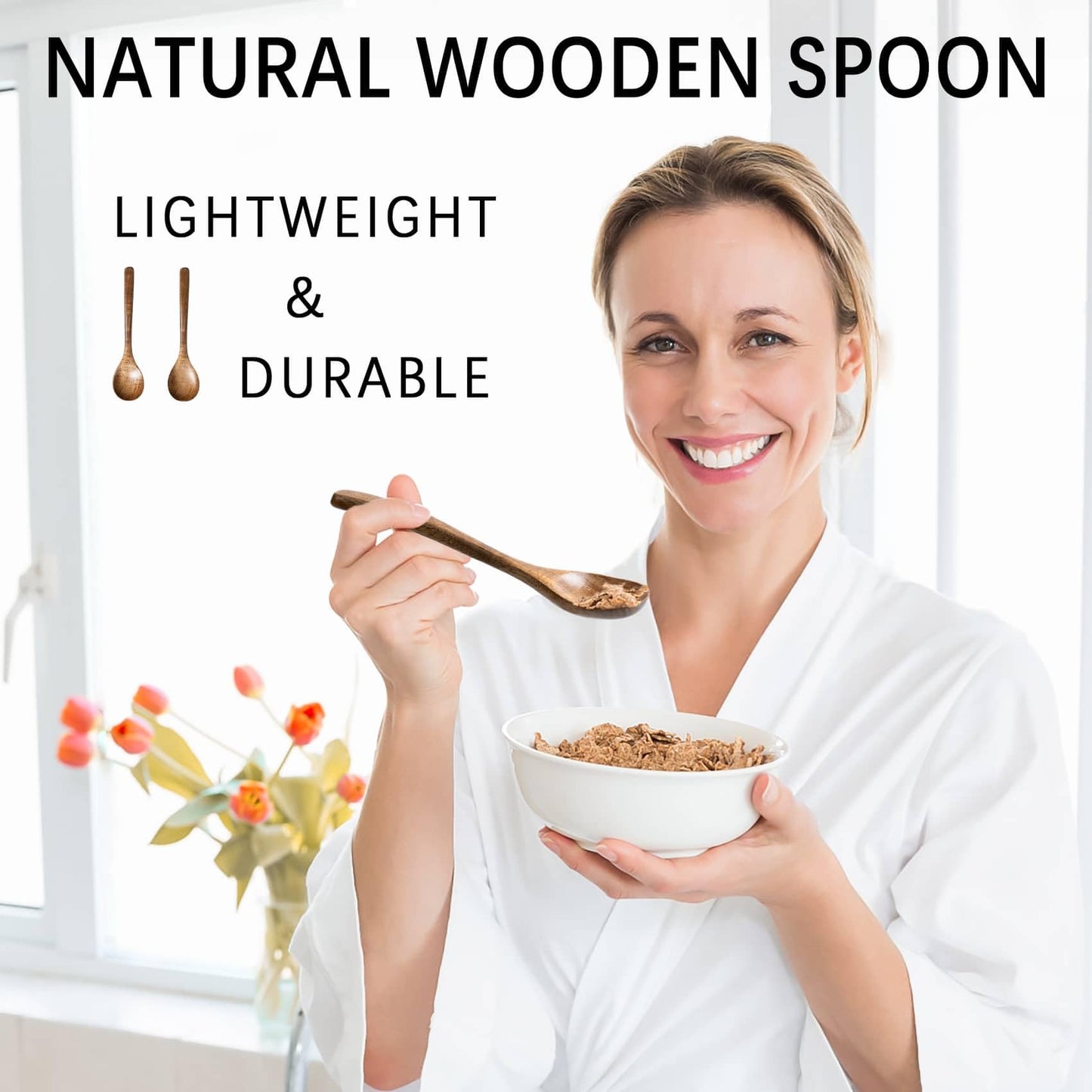 Hefild 7 PCS Wooden Spoons for Eating, 7 inch Wooden Honey Spoons for Tea, Wood Teaspoons for Stirring Coffee, Acacia Wood Table Spoon for Cooking, Small Serving Spoon for Soup, Desserts & Cereal