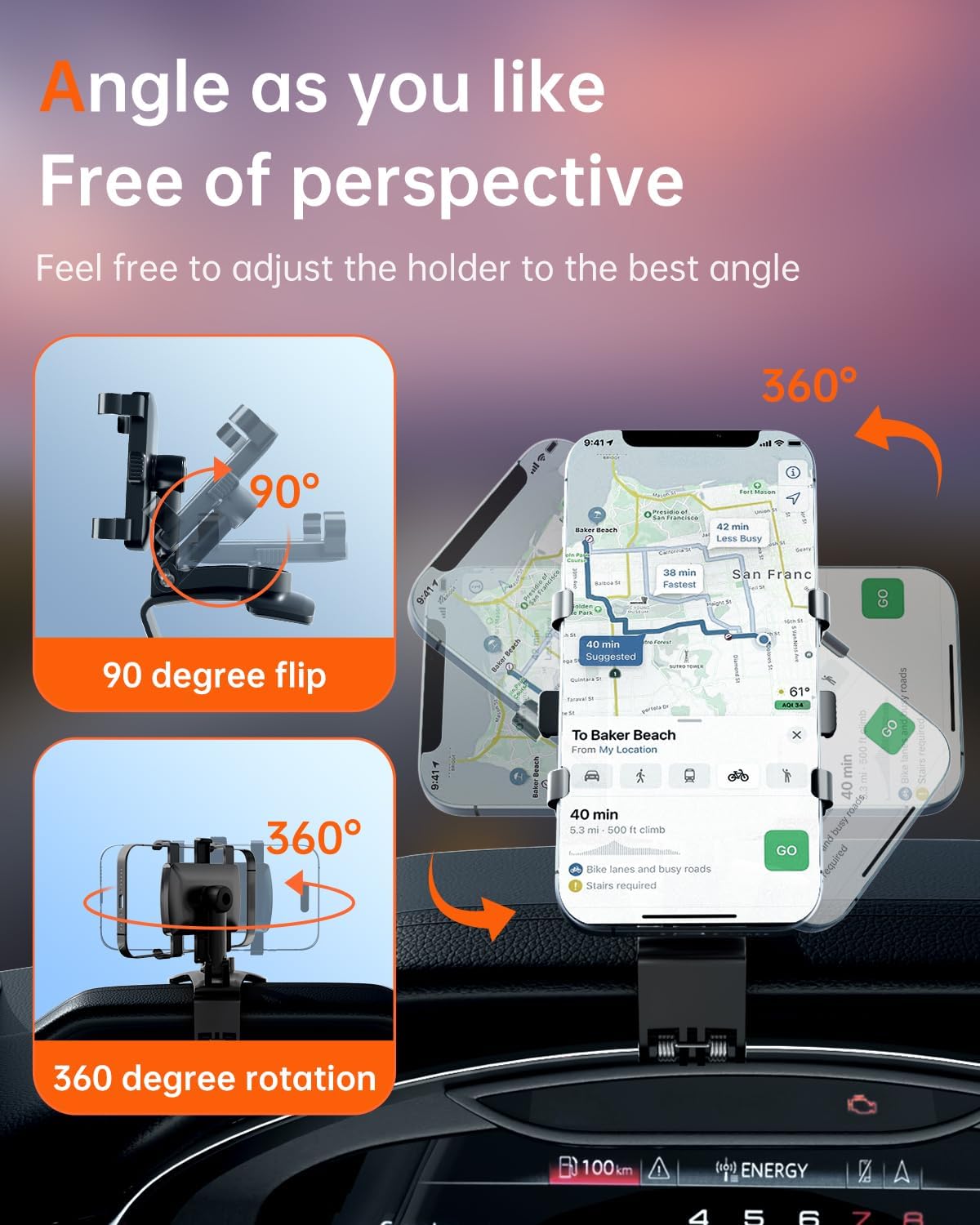 Bawyot 360 4-7 inch Car Phone Holder Mount Dashboard Mirror Upgrade Degree Rotation Rear View and Sun Visor