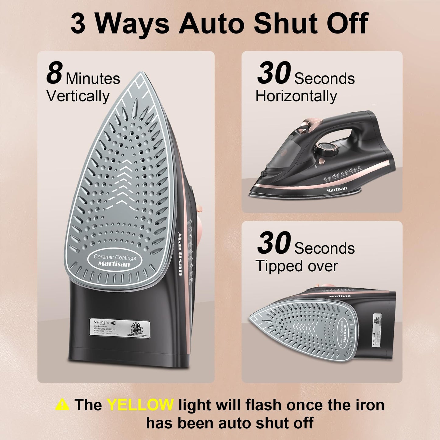 Martisan Cordless Iron for Clothes, 1600W, Wireless, Rapid Heating, Retractable Cord, Power Charging Base, Ceramic Soleplate, Auto-off, Anti-calc, Anti-drip, Self Clean