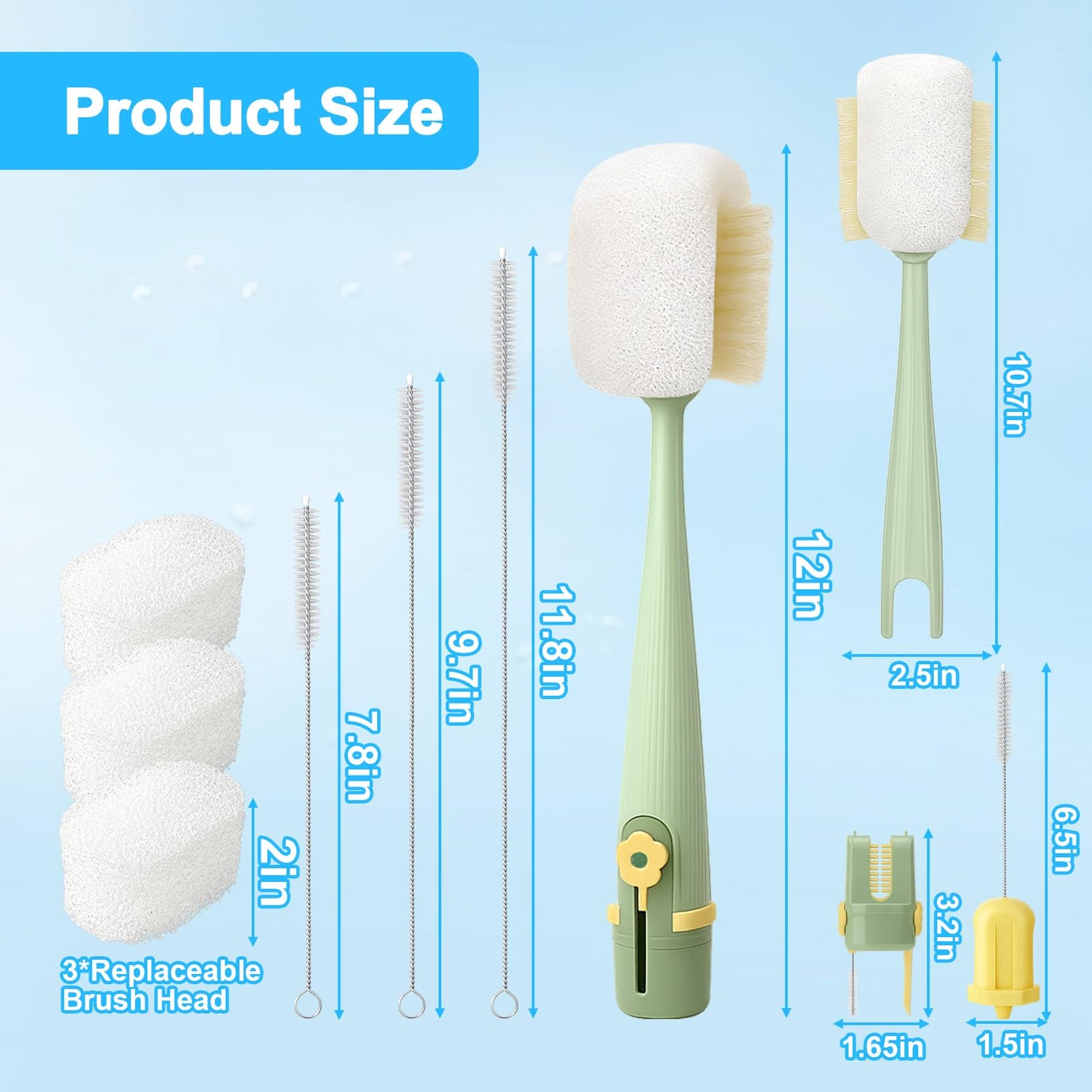 XANGNIER 5 in 1 Bottle Cleaning Brush Set,Multifunctional Water Bottle Brush and Straw Cleaner Brush,Cleaning Tool Kit for Owala/Stanley/Yeti/Simple Modern Tumbler Cup Accessories,Kitchen Gadgets