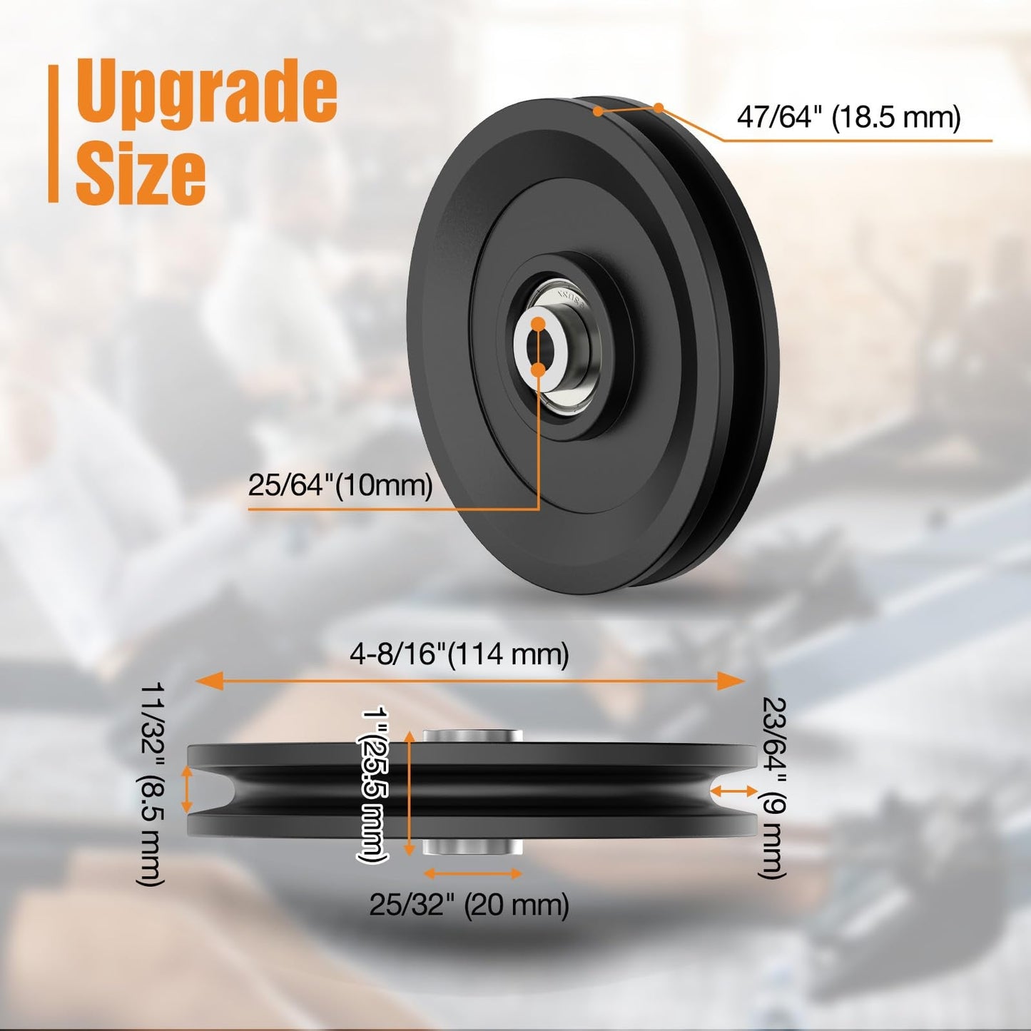Mixizigoz 4.5 Inch / 114 MM Universal Nylon Bearing Pulley Wheel Replacement Compatible with Cable Machine Home Gym, Garage Door Pulley System, Weight Machine, Gym Equipment (Black-2 Pack)