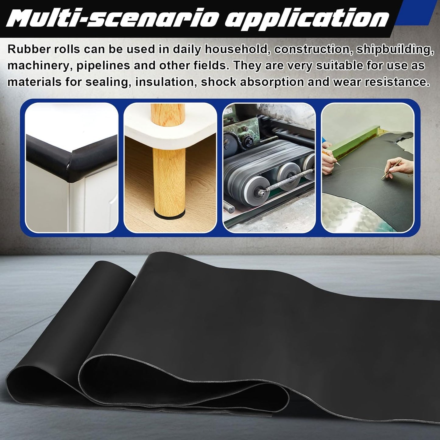 Skiennix Neoprene Rubber Sheet - 1/16 Inch Thick, 16" W x 118" L | Durable Gasket Strip for DIY Projects, Mats, Seals, Crafts, Flooring - Black