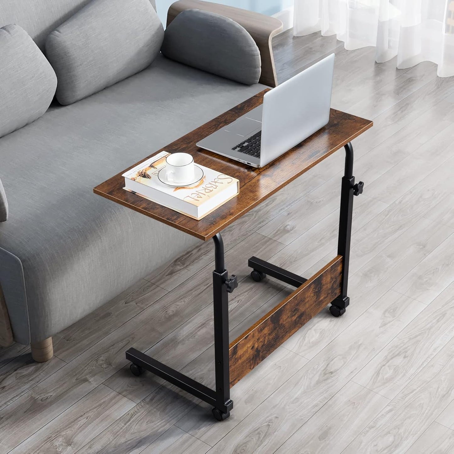 31.49 15.74 27.16-37.79 Mobile Side Table, Mobile Laptop Desk Cart, Adjustable Over Bed Table with Wheels for Sofa