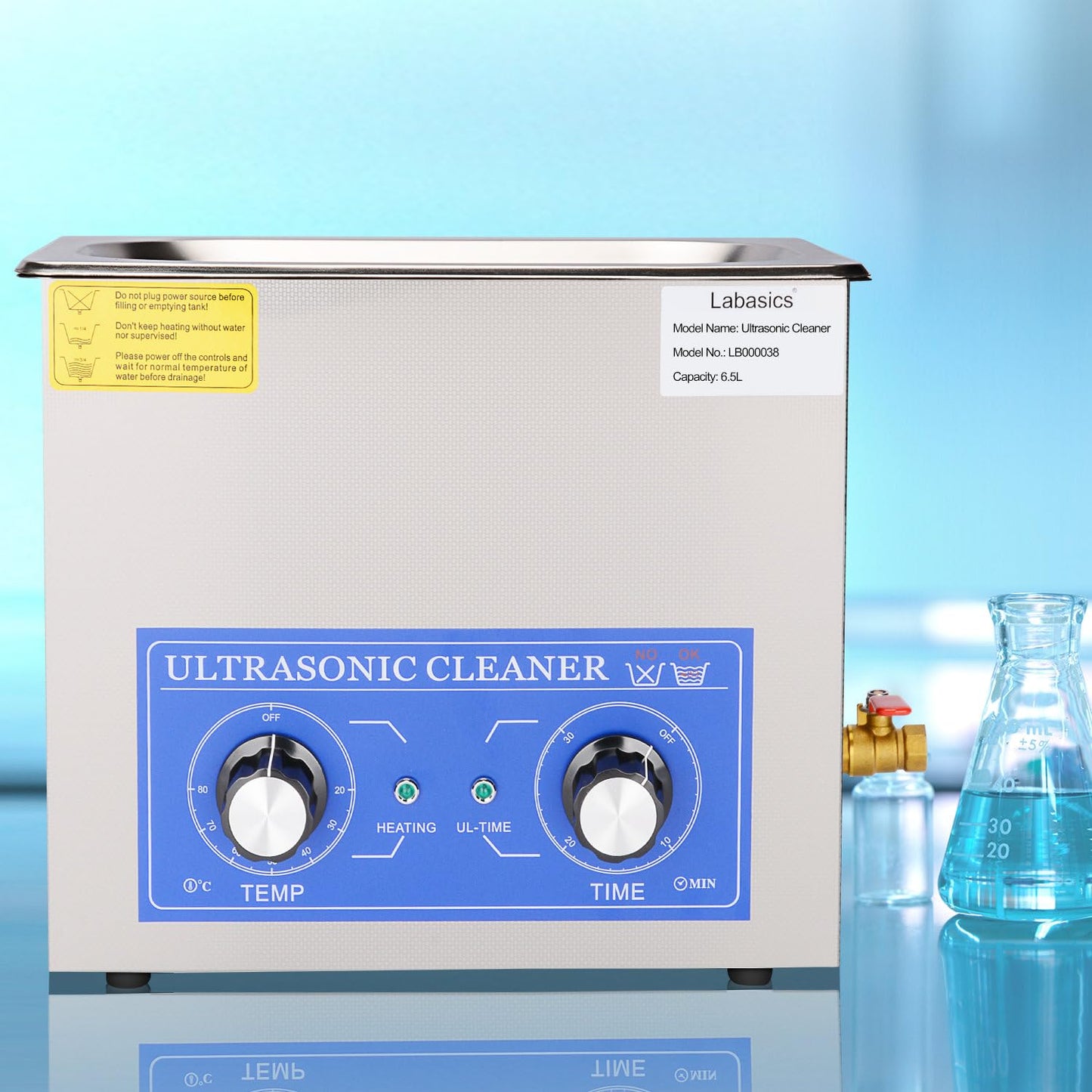 Labasics Ultrasonic Cleaner, 304 Stainless Steel All-purpose Ultrasonic Washing Device with Mechanic Control Panel of Heating and Timer for Laboratory 40kHz 110V, 6.5L