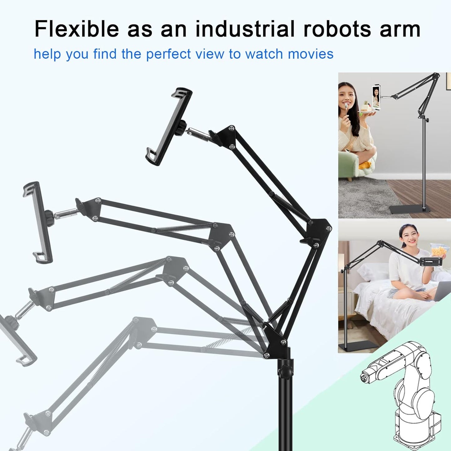 SAMHOUSING 6LB Tablet Floor Stand with Weight, Overhead Bed phone Stand Angle Height Adjustable Arm Stretchable Stand