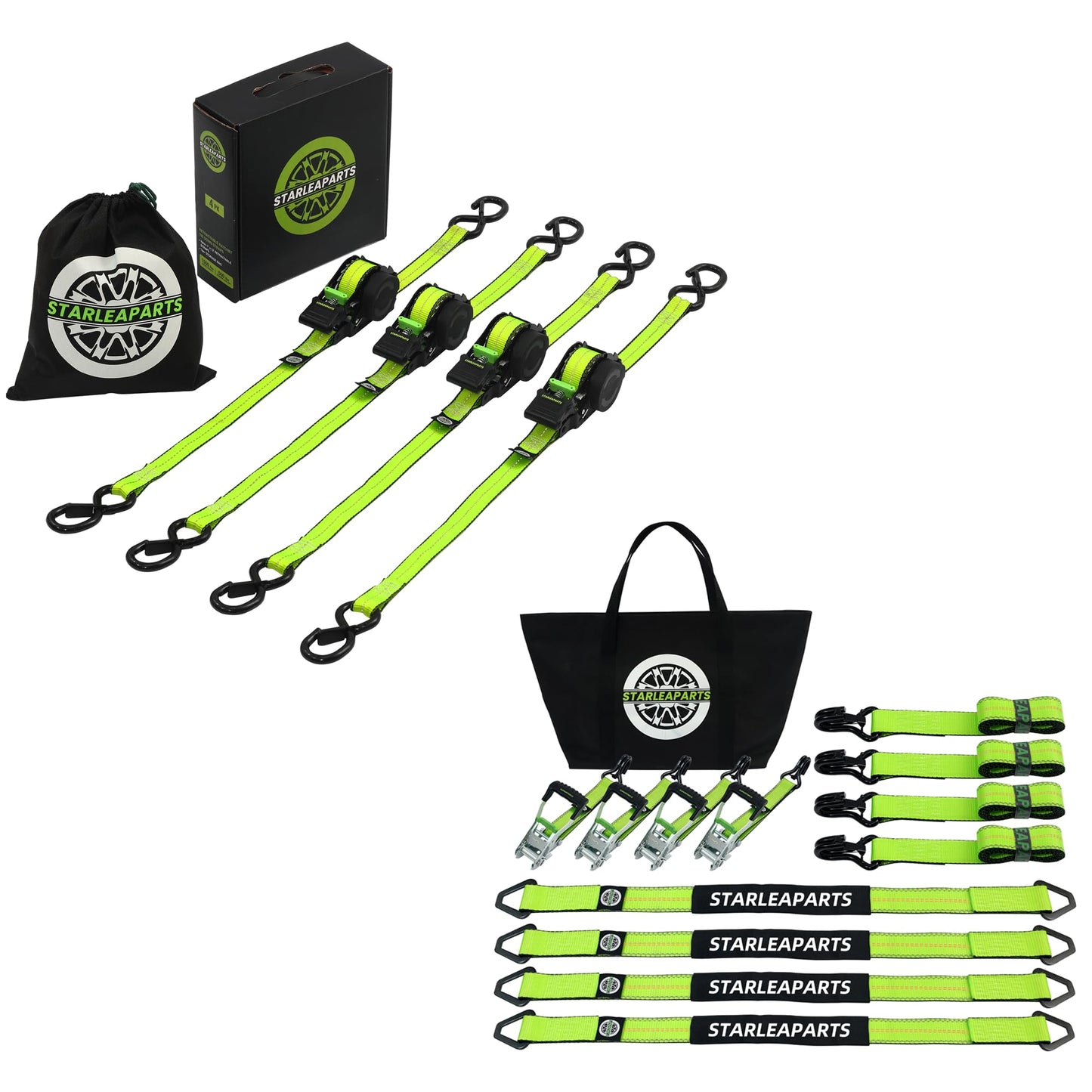 STARLEAPARTS Retractable Ratchet Straps(4PK) - 1,500lb Break Strength, Ratchet Straps Heavy Duty with Rubber Coated Handle, Perfect Auto Ratchet Straps for Motorcycle, Kayak and Trucks