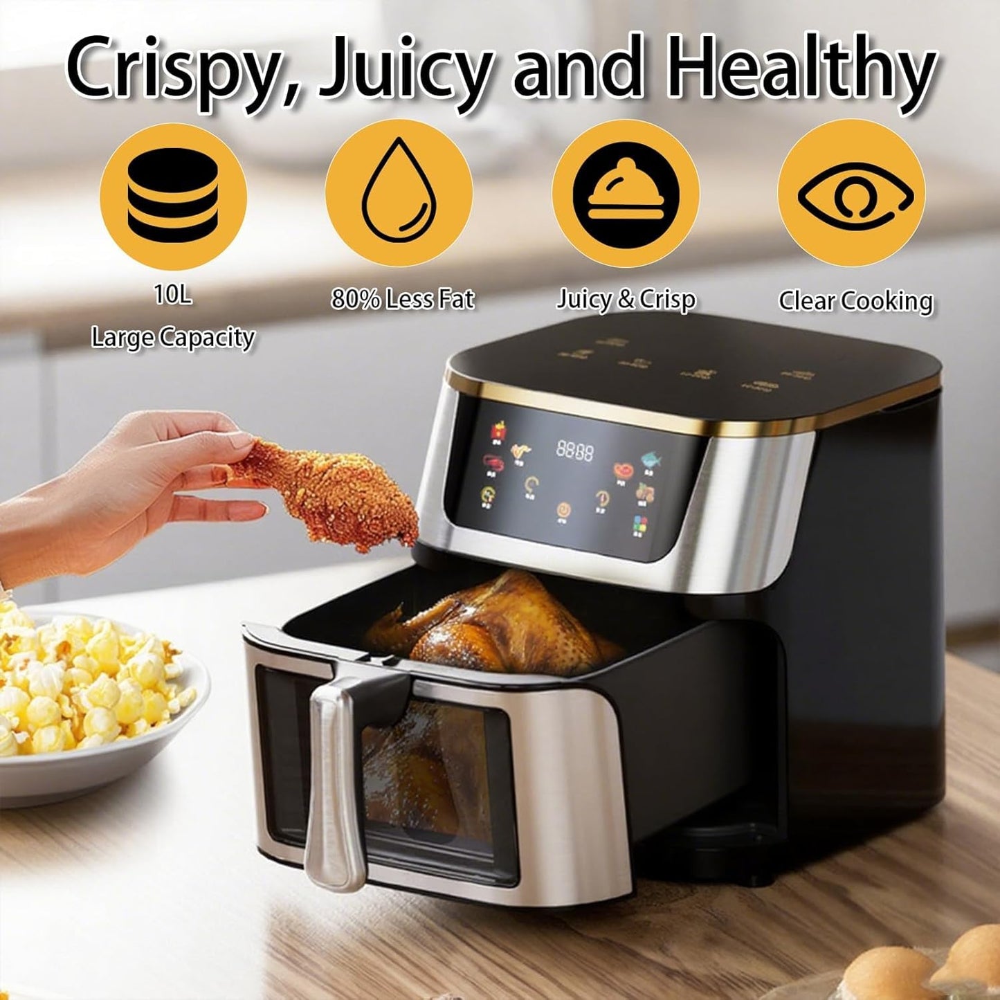 XHINBWYEK 10L Air Fryer, Beelicious 8-In-One 10QT Air Fryers, with Viewing Window, Shake Reminder, 450°F Digital Airfryer with Flavor-Lock Tech, Dishwasher-Safe & Nonstick, Fit for 1-5 People 110V