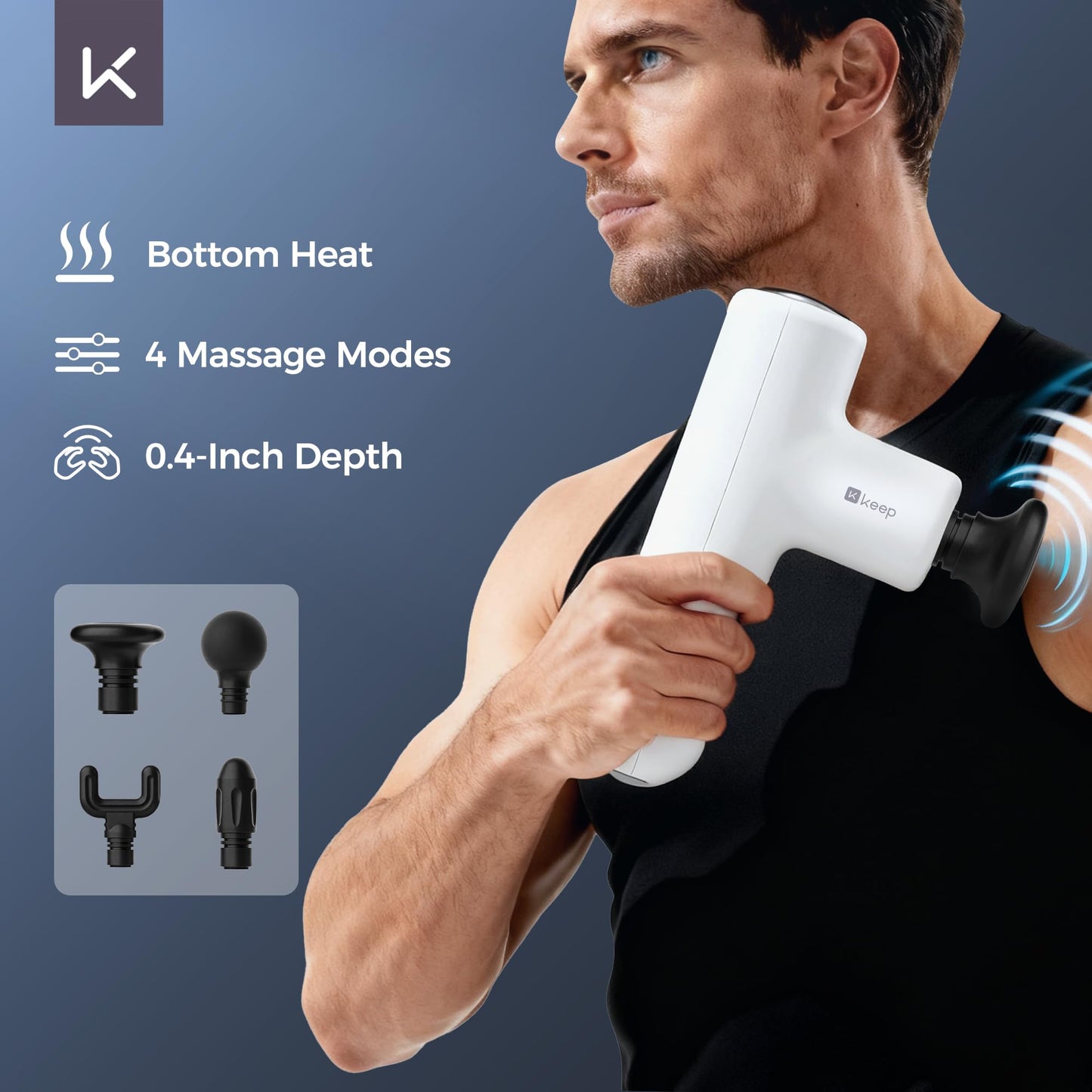 KEEP Massage Gun Deep Tissue with Heat, Portable Percussion Muscle Massager Gun for Athletes & Pain Relief, Ultra-Quiet Brushless Motor, Lightweight Electric Massager for Neck Back Shoulder (G2 Air)