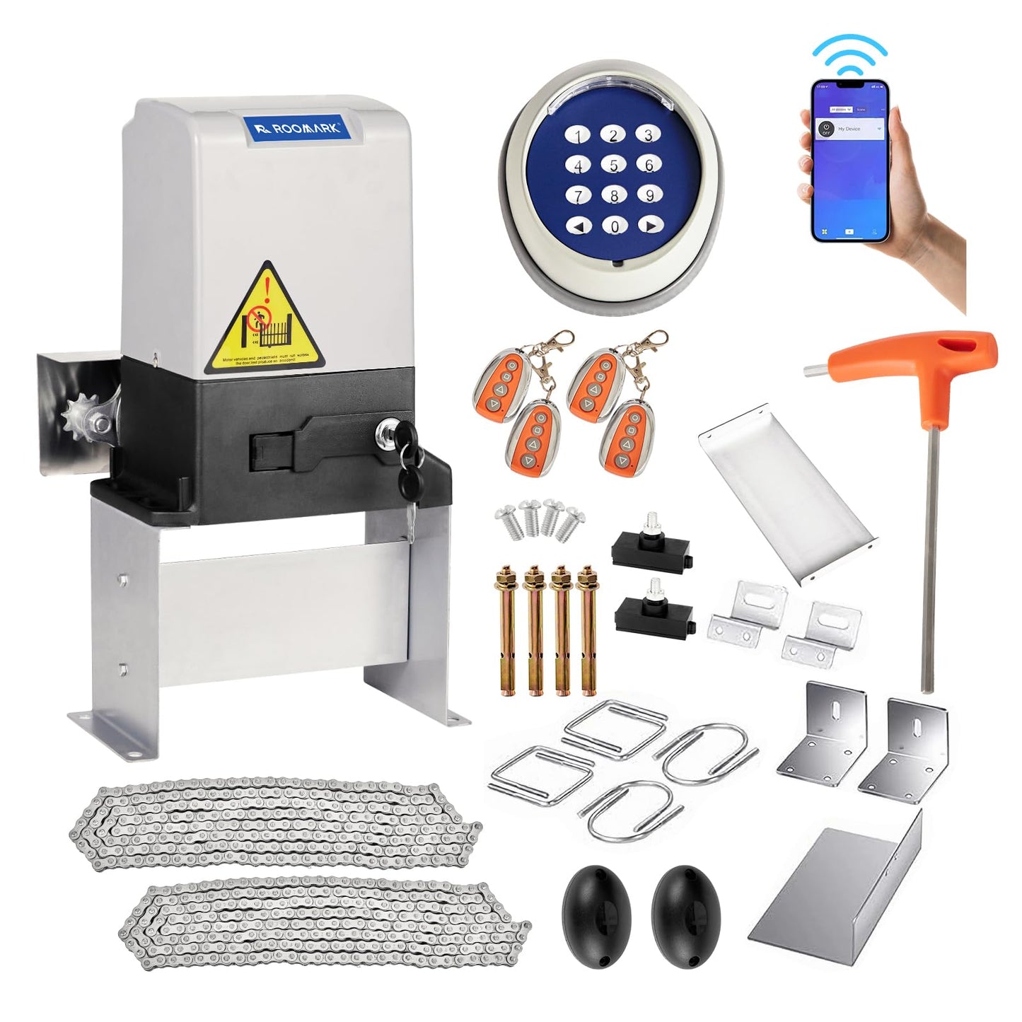 Automatic Sliding Gate Opener, 4400lbs Chain Operated Gate Opening Kit with 4 Remotes, 750W Electric Rolling Driveway Slide Gate Motor Remote Kit for Private Home Business Communitie