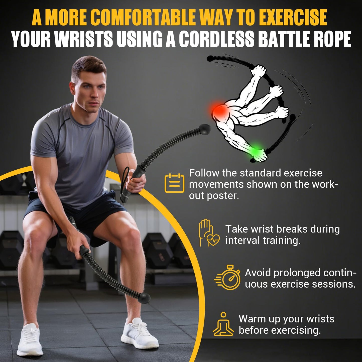 Ropeless Battle Ropes, Upgraded Heavy Duty Portable Cordless Battle Ropes for Home Gym with Poster & Non-Slip Soft Handles for Wrist Protection, Exercise Rope for HIIT and Low-Impact Aerobic Training