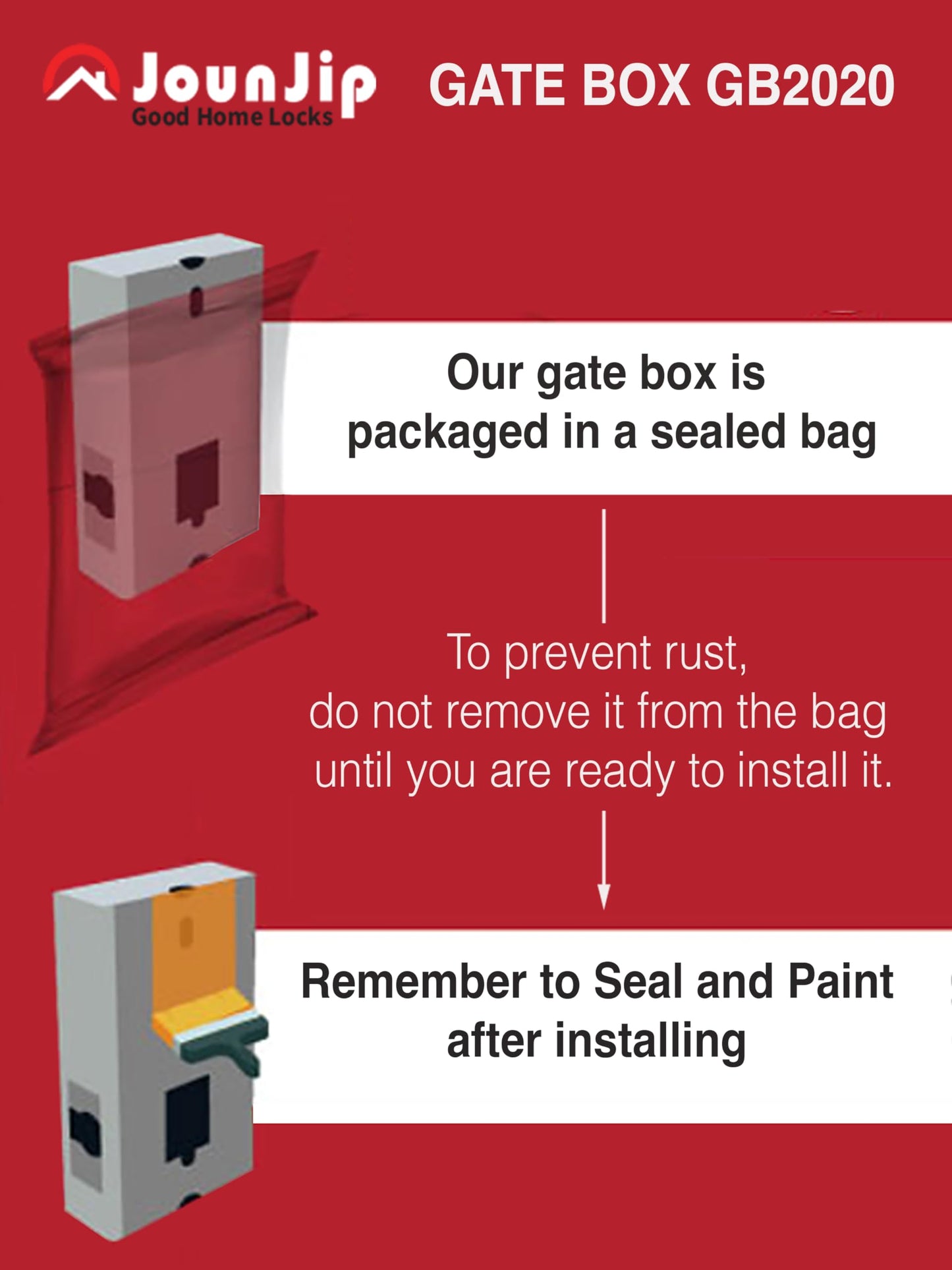 JOUNJIP GB2020 Gate Lock Box Steel Gate Box (1 3/4" Thickness) - for All JOUNJIP Mechanical Combination Locks - for Metal Gates and Fence (NOT for Aluminum GATE) - 2 3/8" Inch 60mm Backset