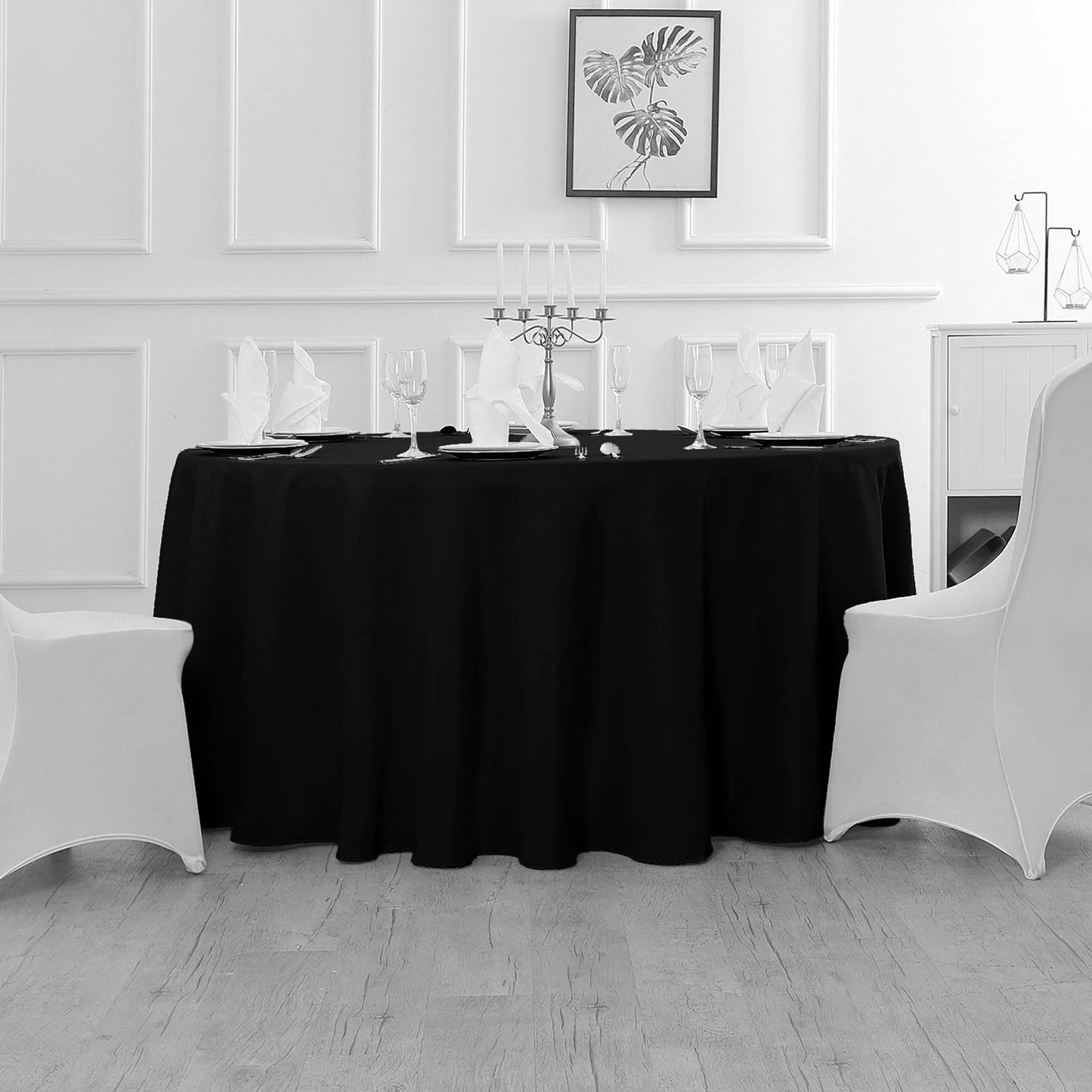 Fokitut 6 Pack Round Tablecloth, 108 Inch, Stain Resistant and Wrinkle Polyester Table Cloth, Fabric Table Cover for Kitchen Dining, Wedding, Party, Holiday Dinner-Black
