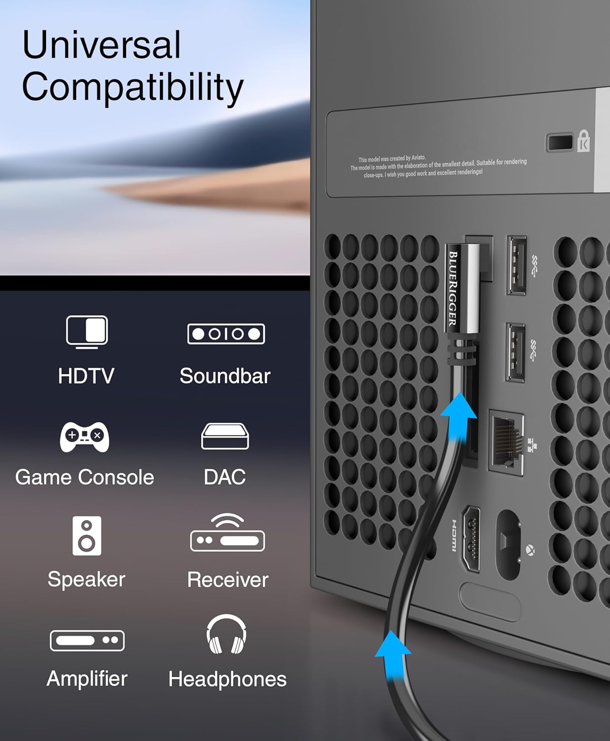 35FT (90 360 BlueRigger Optical Audio Toslink Cable - Degrees Optical Cable for Soundbar, Degree Rotatable Right Angle
