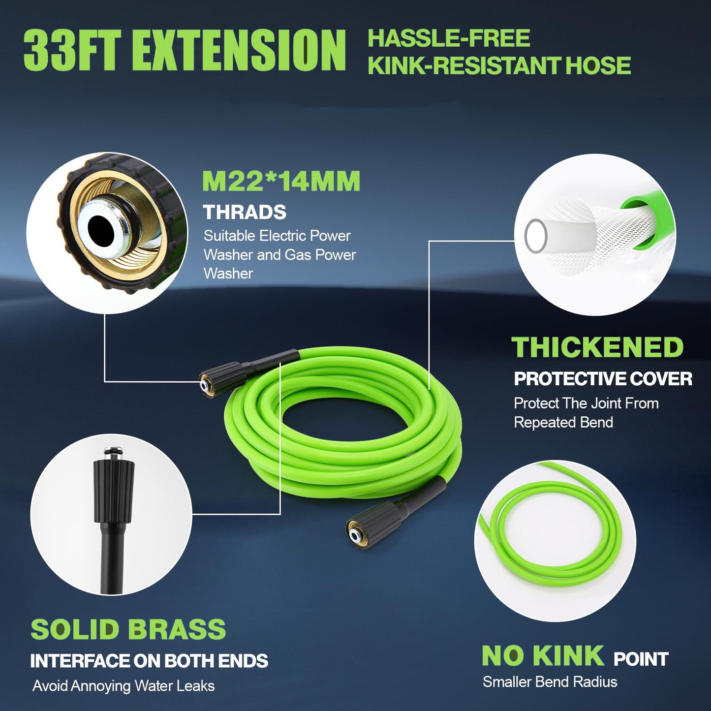 Imdot Electric Pressure Washer 5000PSI Max 4.0GPM with 33FT Flexible Extension Hose, 4 Nozzles, Foam Cannon, Power Washer Powered for Cars, Patios, Driveways, Deep Green