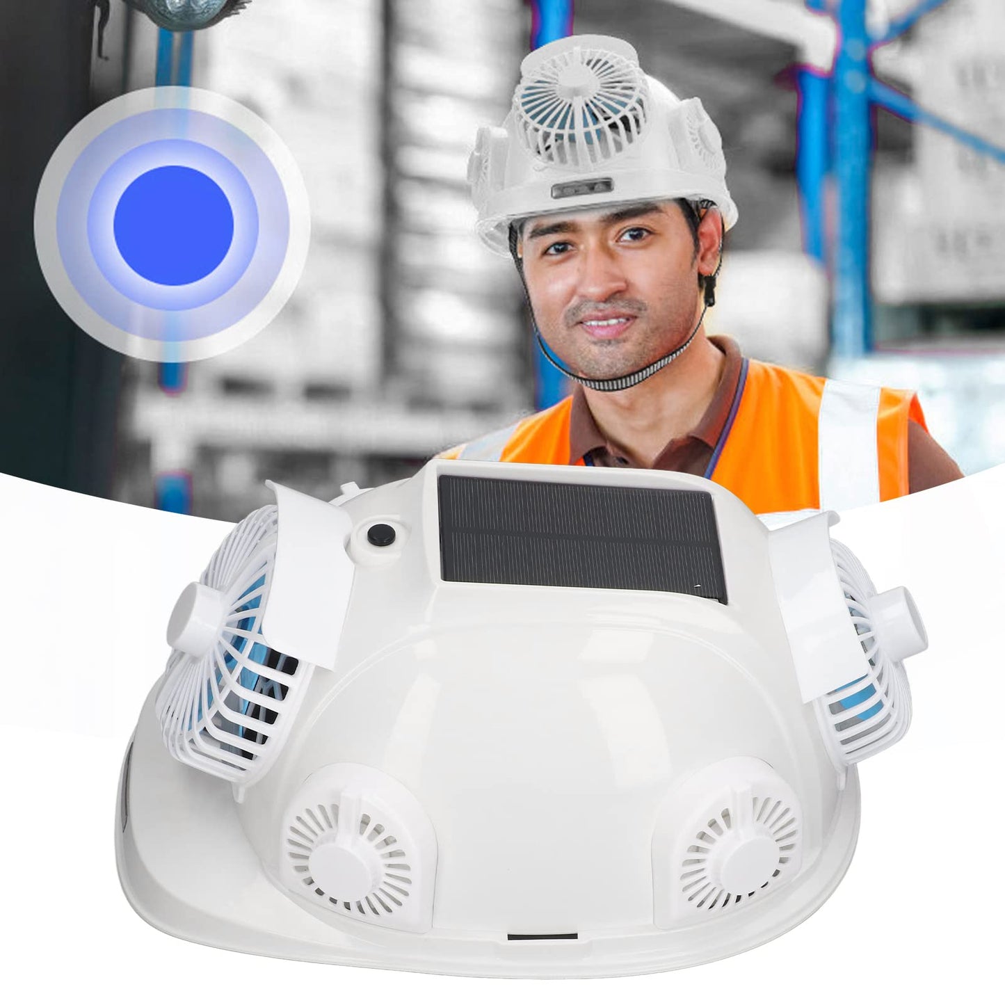 Solar Powered Hard Hat with 6 Cooling Fans LED Headlamp Safety Helmet for Night Work Ventilated Construction Hat for Outdoor Labor