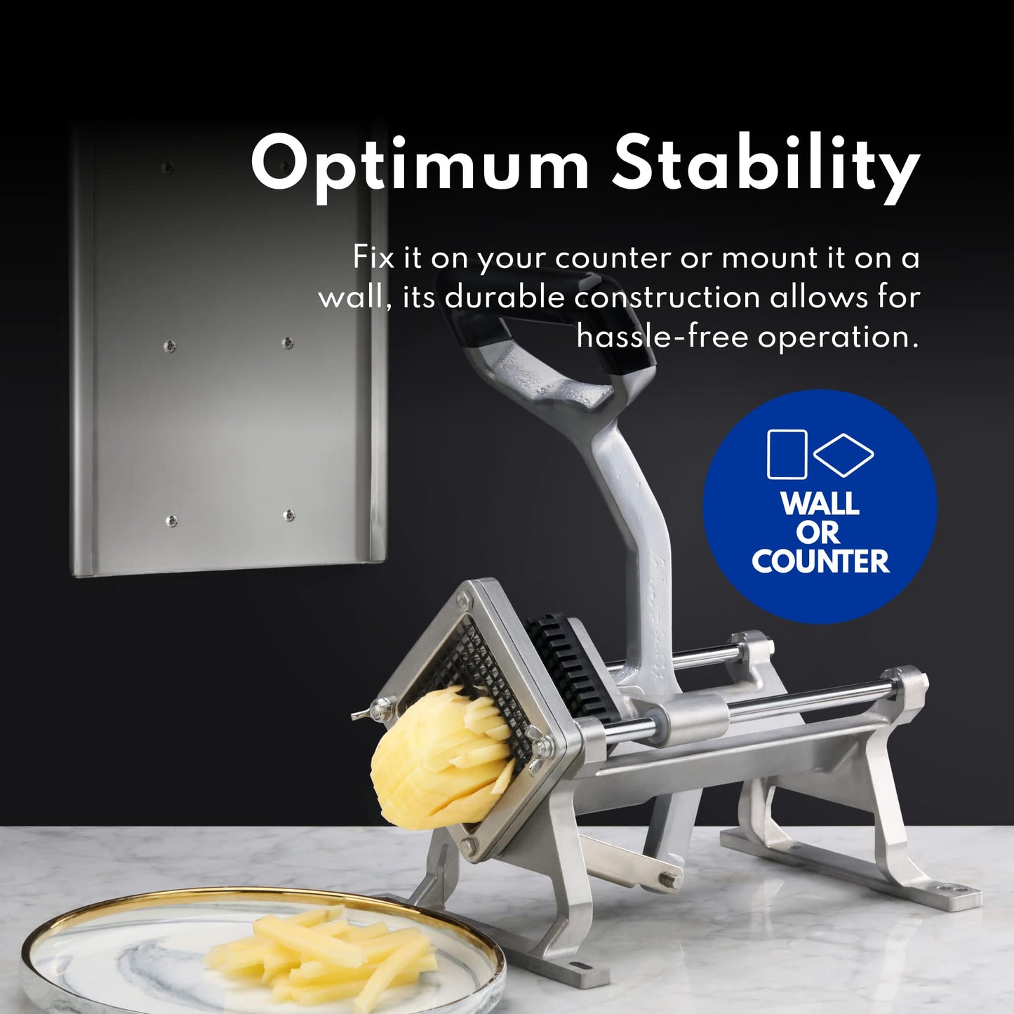 New Star Foodservice Extra Heavy Duty French Fry Cutter 3/8" with Wall Bracket, Fixed Counter or Wall Mount, Cast Iron and Aluminum Body with Stainless Steel Components