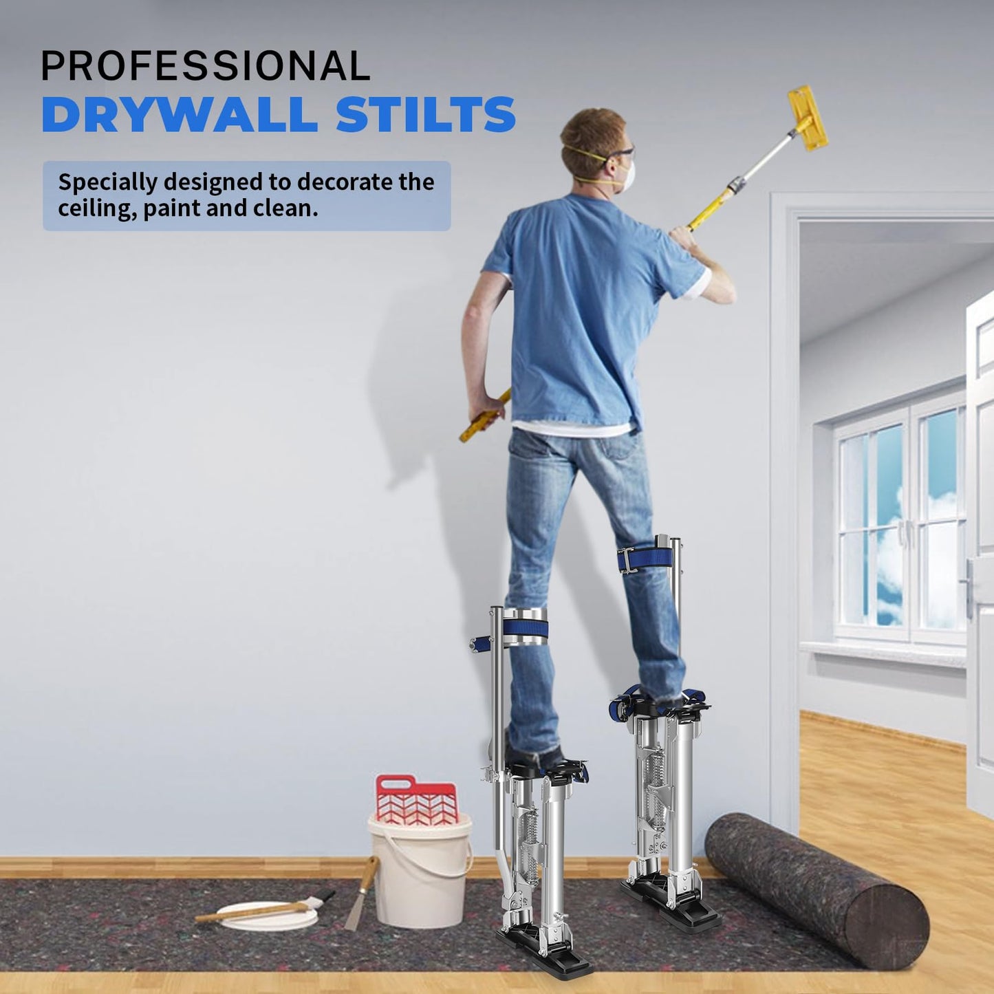 Drywall Stilts, 18''-30''Drywall Stilts for Adults Adjustable Heights Aluminum Work Stilt for Sheetrock Drop Ceiling Painting Painter Pruning Branches or Cleaning