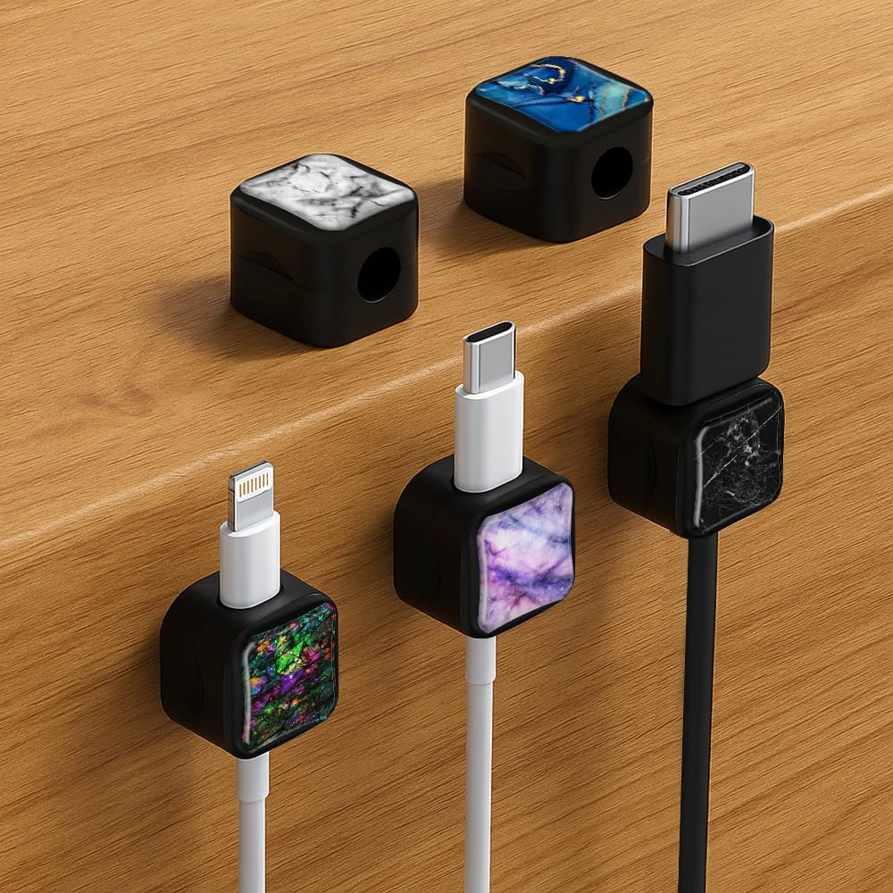 WIRESTER 5 Pack Magnetic Cable Clips, Under Desk Cable Management, Phone Cord Organizer for Nightstand, Adhesive Wire