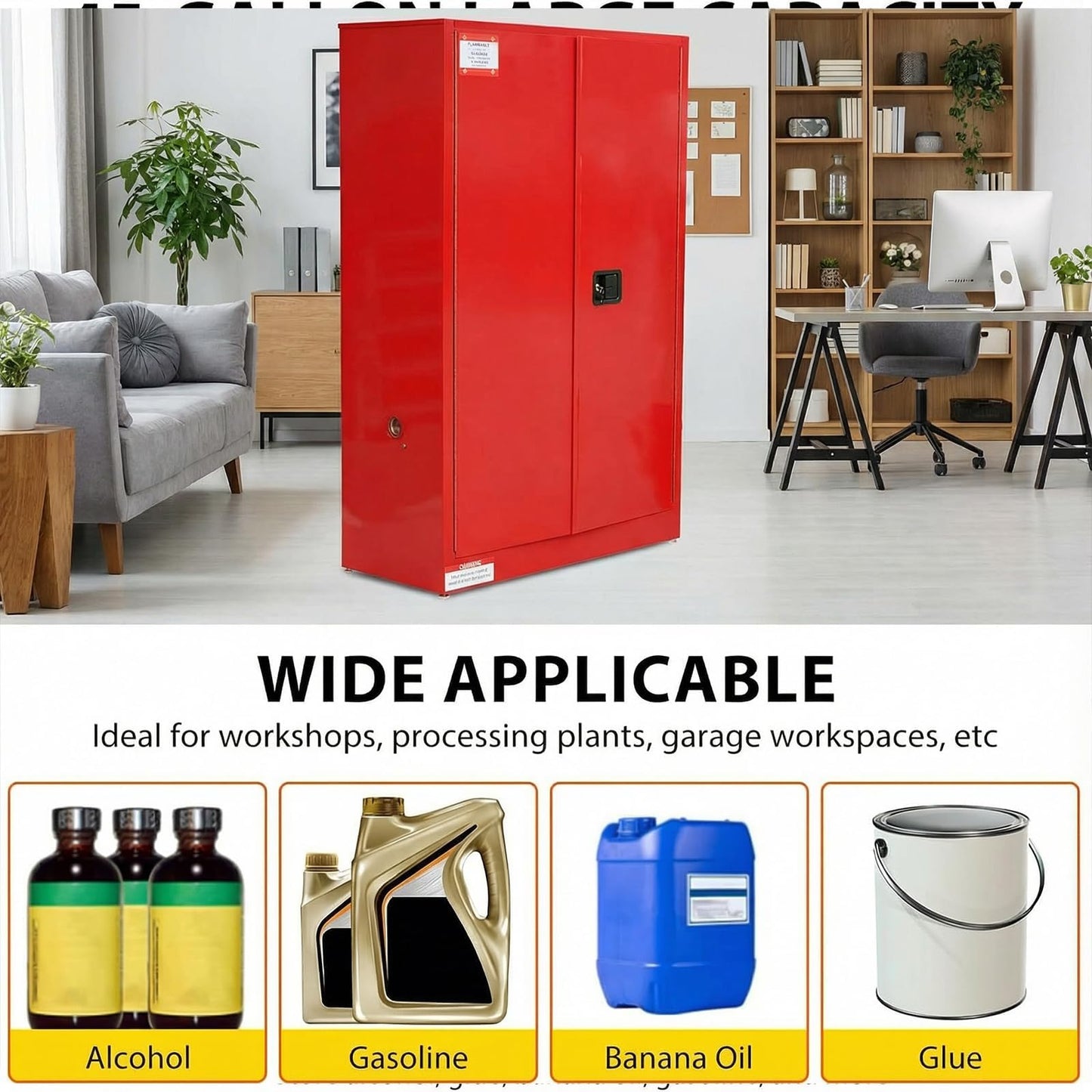 EliteEdge 45 Gal Flammable Safety Cabinet, 43" x 18" x 65" Galvanized Steel Industrial Flammable Liquid Storage Cabinet with Adjustable Shelves, Fireproof Double-Wall Design, Manual Close Doors, Red