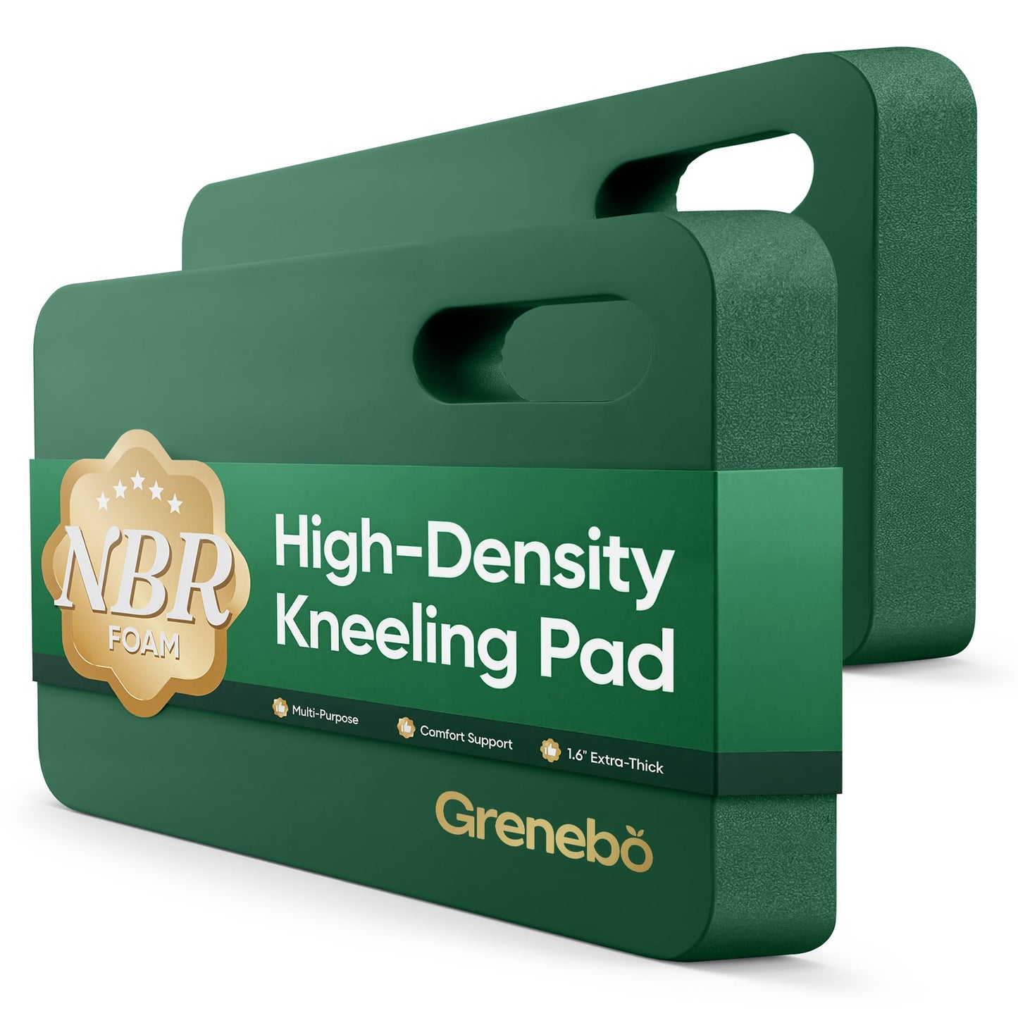 Grenebo 2-Pack 1.6" Extra Thick NBR Foam Garden Kneeling Pads, Ultra Soft Cushion Kneeling Pads for Gardening, Gardening Kneeling Pad for Baby Bathing, Work, Exercise, 17.3×11×1.6 in, Green