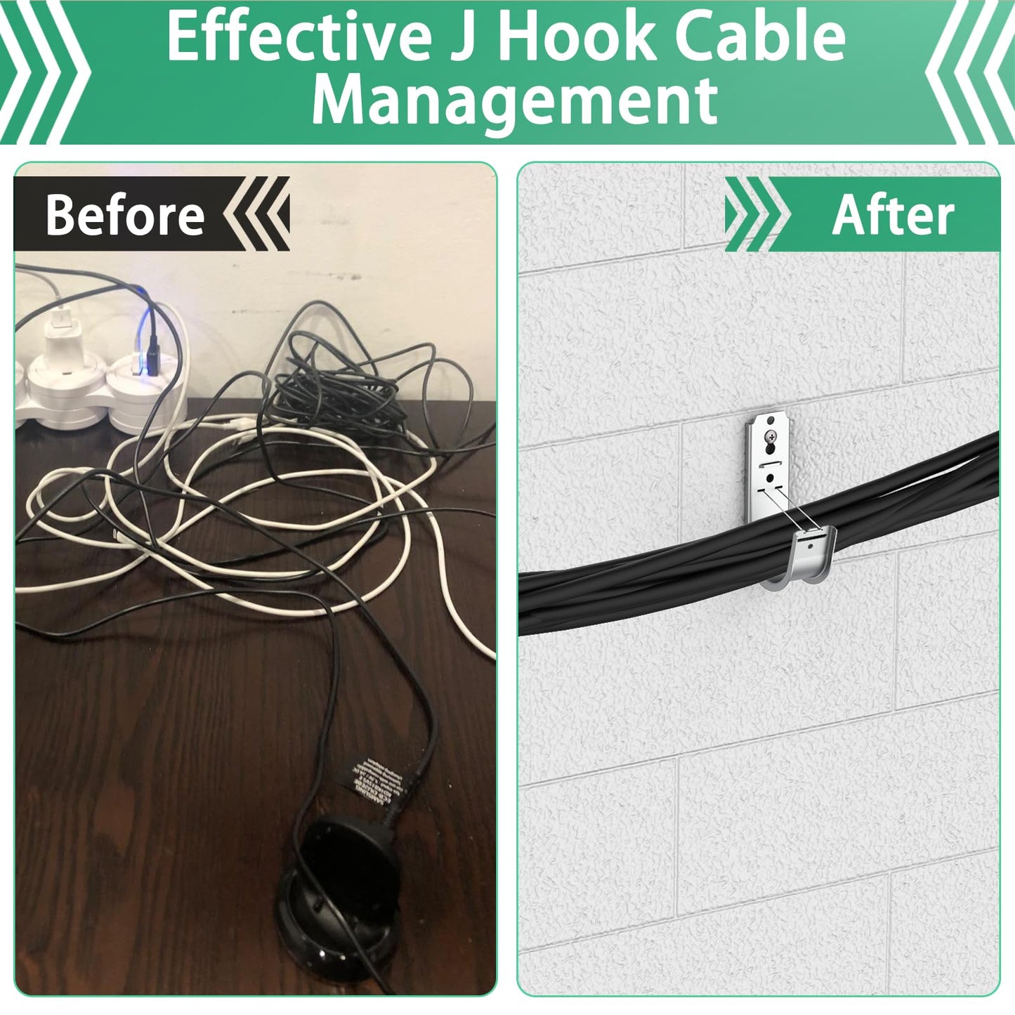 IRENPORU 100 Pack 2 Inch Cable Support J Hook Wall Mount J Hook with Retainer Clip, Galvanized Steel for Cable Management & Organization Solution