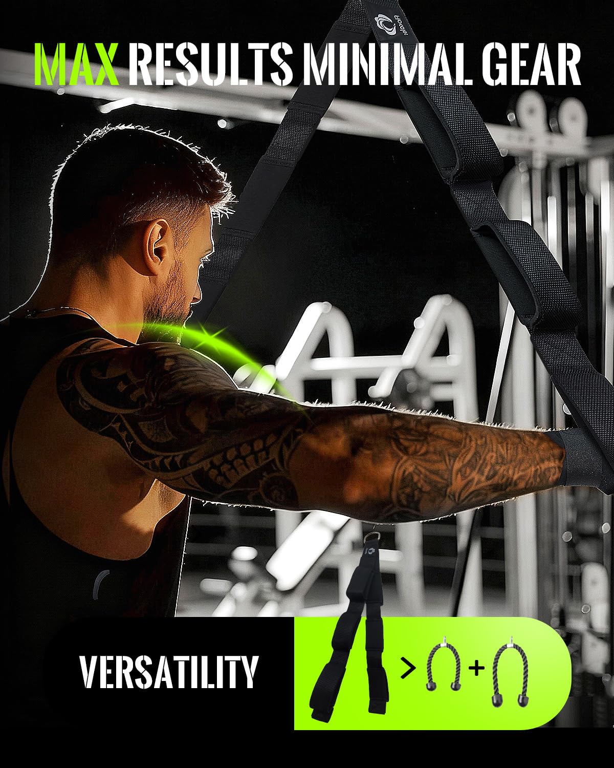 Tricep Rope Cable Attachment with 6 Anti-Slip Handles, Extra-Long Adjustable Pull Down Rope with Wrist Brace & Ankle Strap for Pushdowns, Crunches & Extensions, Cable Machine Attachment for Home & Gym
