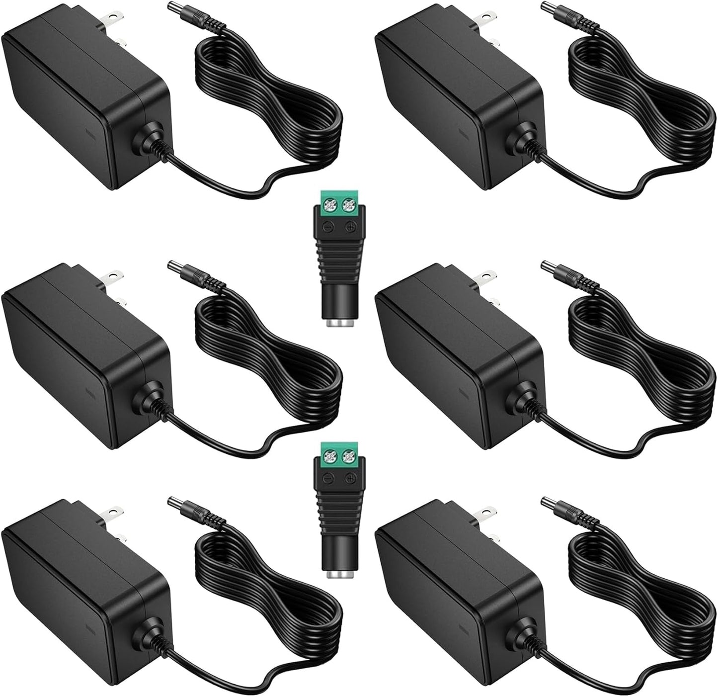minidodoca 12V 2A 2 12 2000mA DC12V (6 Pack) AC Adapter Charger Replacement with Tips, Regulated Volts Power Supply