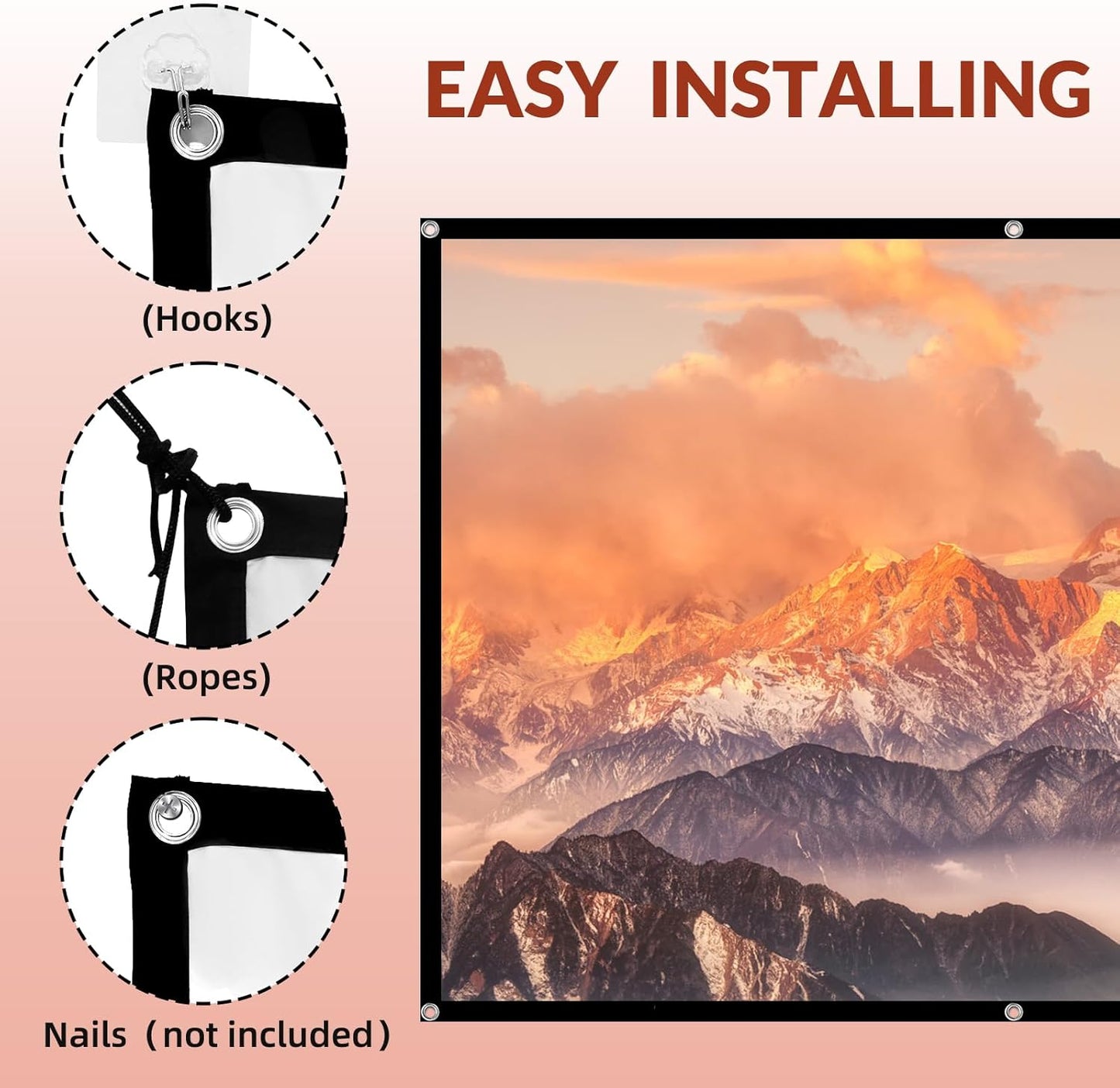TOWOND 150 inch 16:9 Projector Screen Projection Screen Indoor Outdoor Washable Anti-Crease HD Rear Front Movies Screen