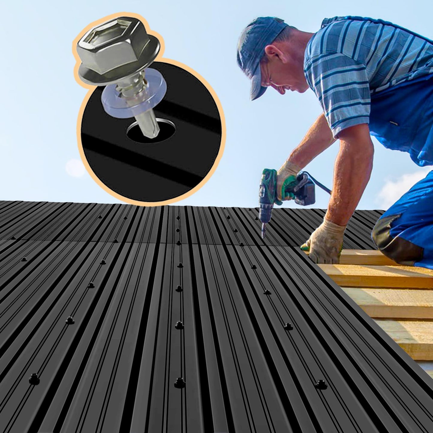 Metal Roofing Panels - 20 Pcs Waterproof Heavy Duty Metal Roof Panels Galvanized Steel Corrugated Tin Roof Panel for Carports Tool Sheds Patio Porch Pergola, Easy to Install Black, 60.6x17.7in