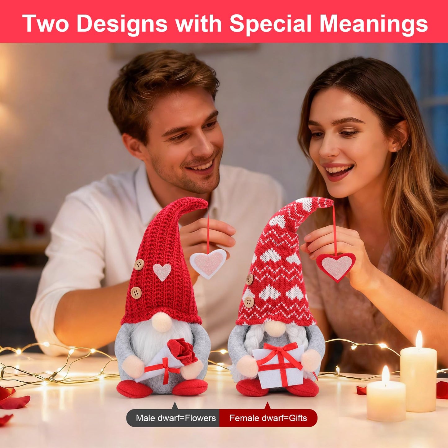 Poonhnxz Valentine's Day Gnome Plush,Valentine Couple Plush Gnomes Decorations for Home, Indoor, Office - Valentine Gifts for Her, Wife, Teacher, Girls - Wedding Gift for Husband & Wife
