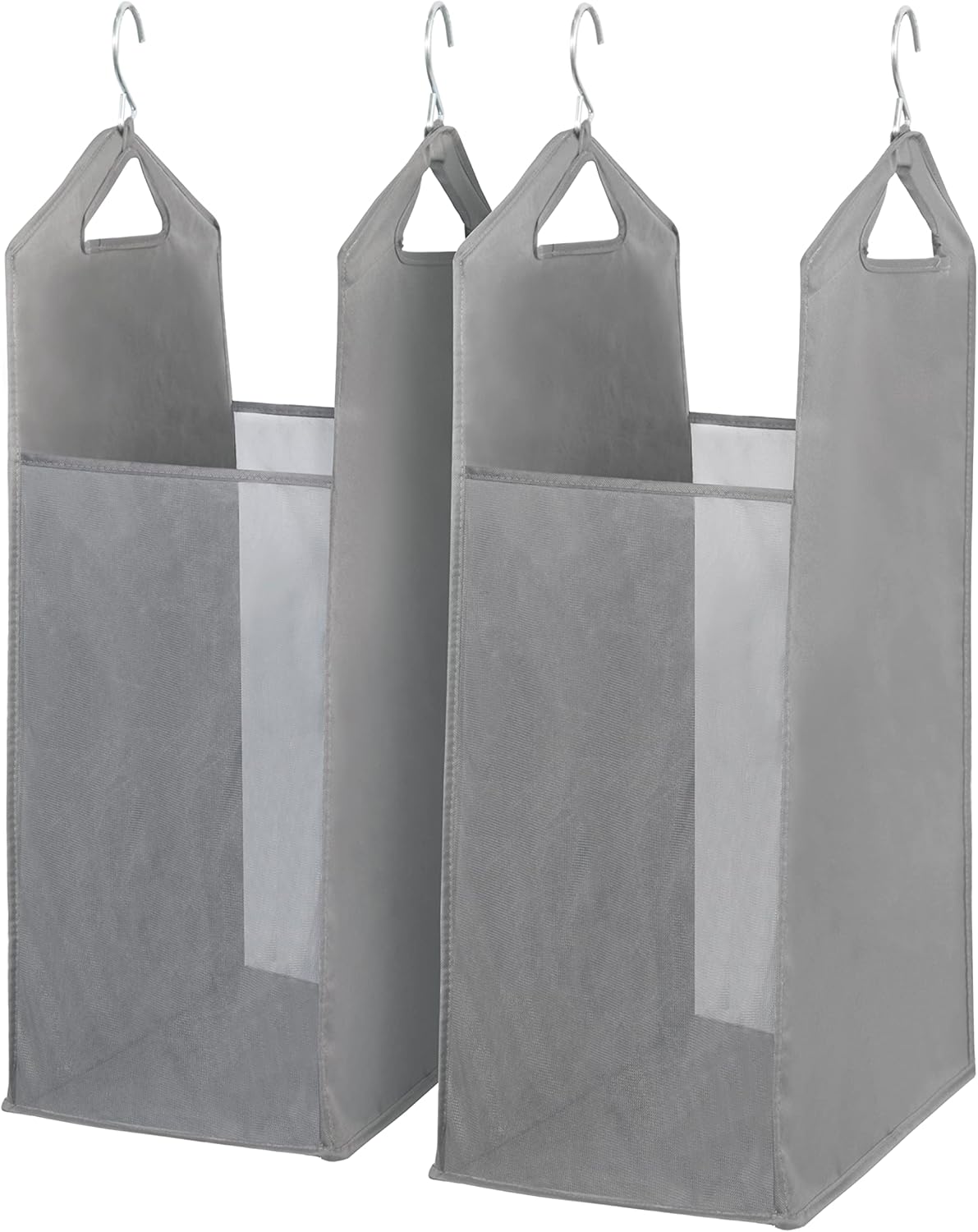 Storage Maniac 2-Pack Hanging Laundry Hamper - Slim Double Organizer with Front Mesh Bag - Grey