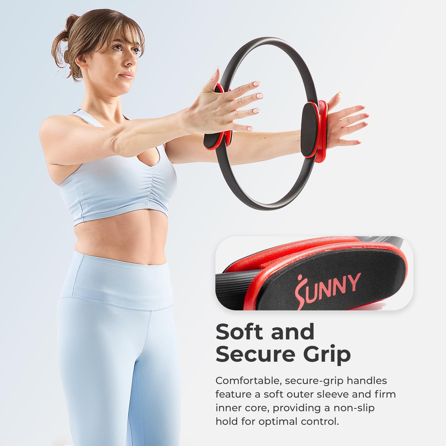 Sunny Health & Fitness 15” Pilates Ring, Fitness Circle for Toning, Strength Training, Core Exercises, Lightweight & Portable, Non-Slip Foam Grip, Home Gym & Yoga Equipment - NO. 106