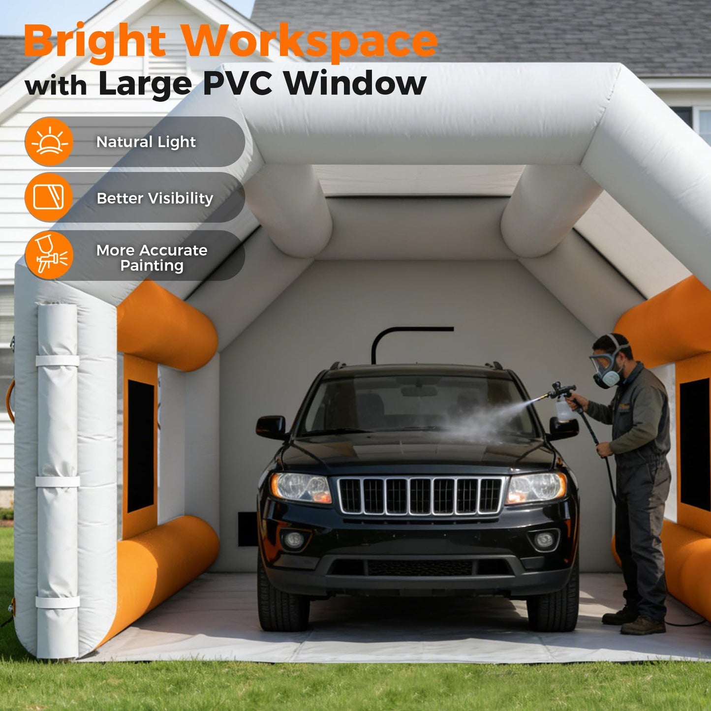 20x12x9ft Inflatable Paint Booth, Light Water-Resistant 210D Oxford Portable Spray Booth with 750W Blower, Professional Mobile Workshop for Car Parts, Furniture & Crafts, Dual Filtration