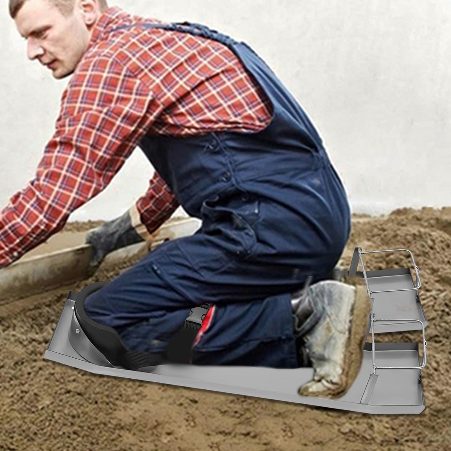 30'' x 8''Concrete Knee Boards, Stainless Steel Slider Knee Boards, Concrete Board Moving Slider Tools w/Concrete Knee Pads and Board Straps for Concrete Finishing