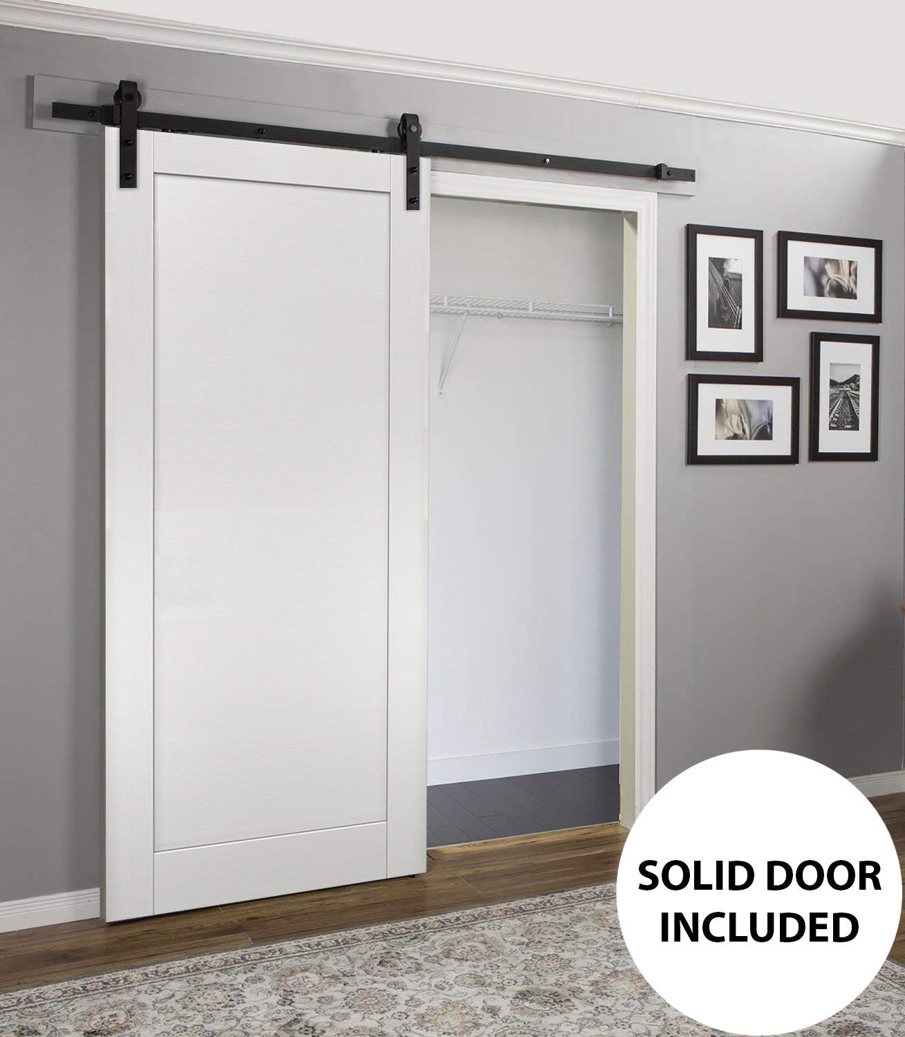 SARTODOORS Sliding Barn Door 32 x 96 with Hardware | Quadro 4111 White Ash | Top Mount 6.6FT Rail Hangers Sturdy Set | Modern Solid Panel Interior Doors
